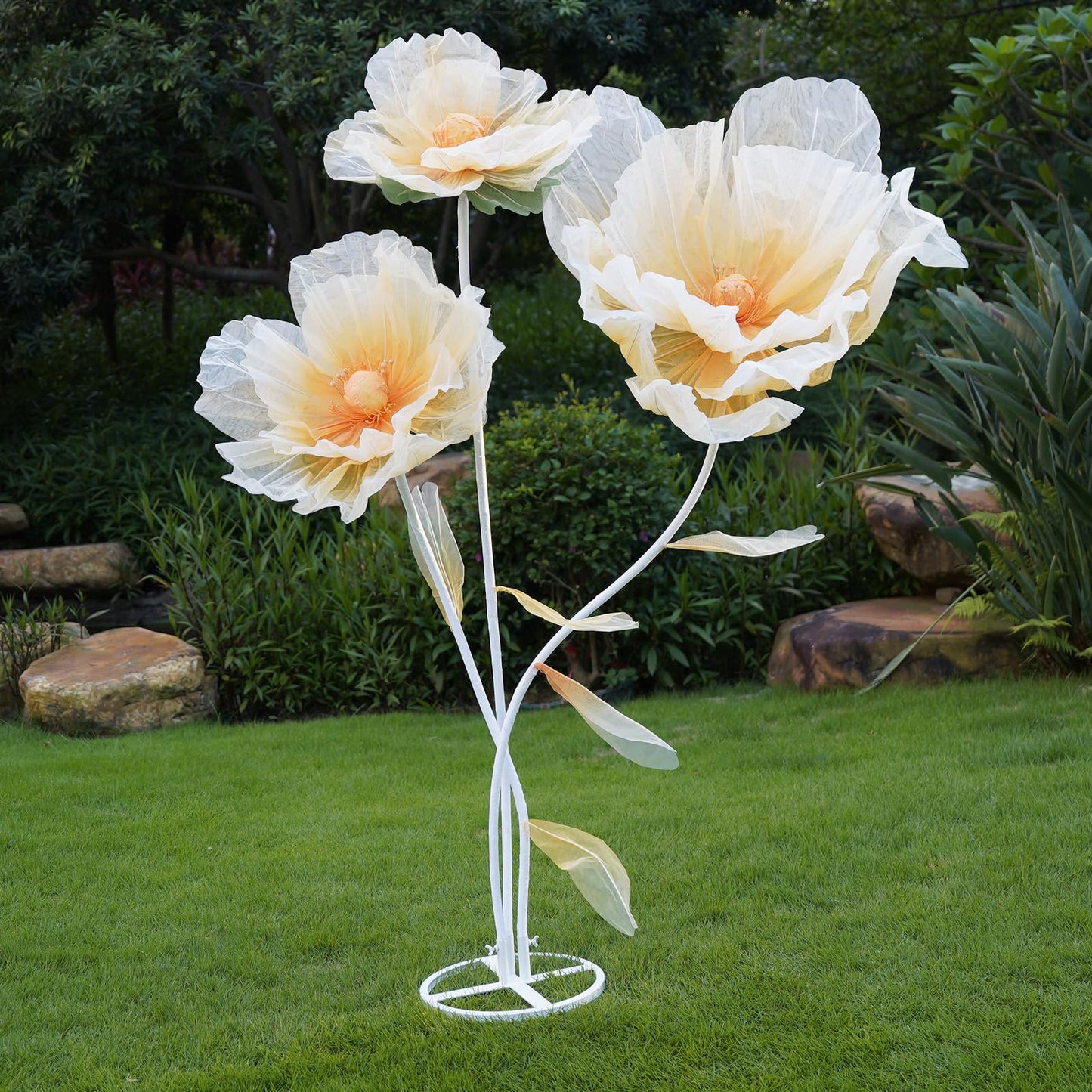 HAZHEYE Giant Artificial Flower Decor with Stand,Oversized Freestanding Gradient Statement Flower for Wedding Flower Decor,Event,Commercial Display,Photo Backdrop & Home Decoration (Champagne)