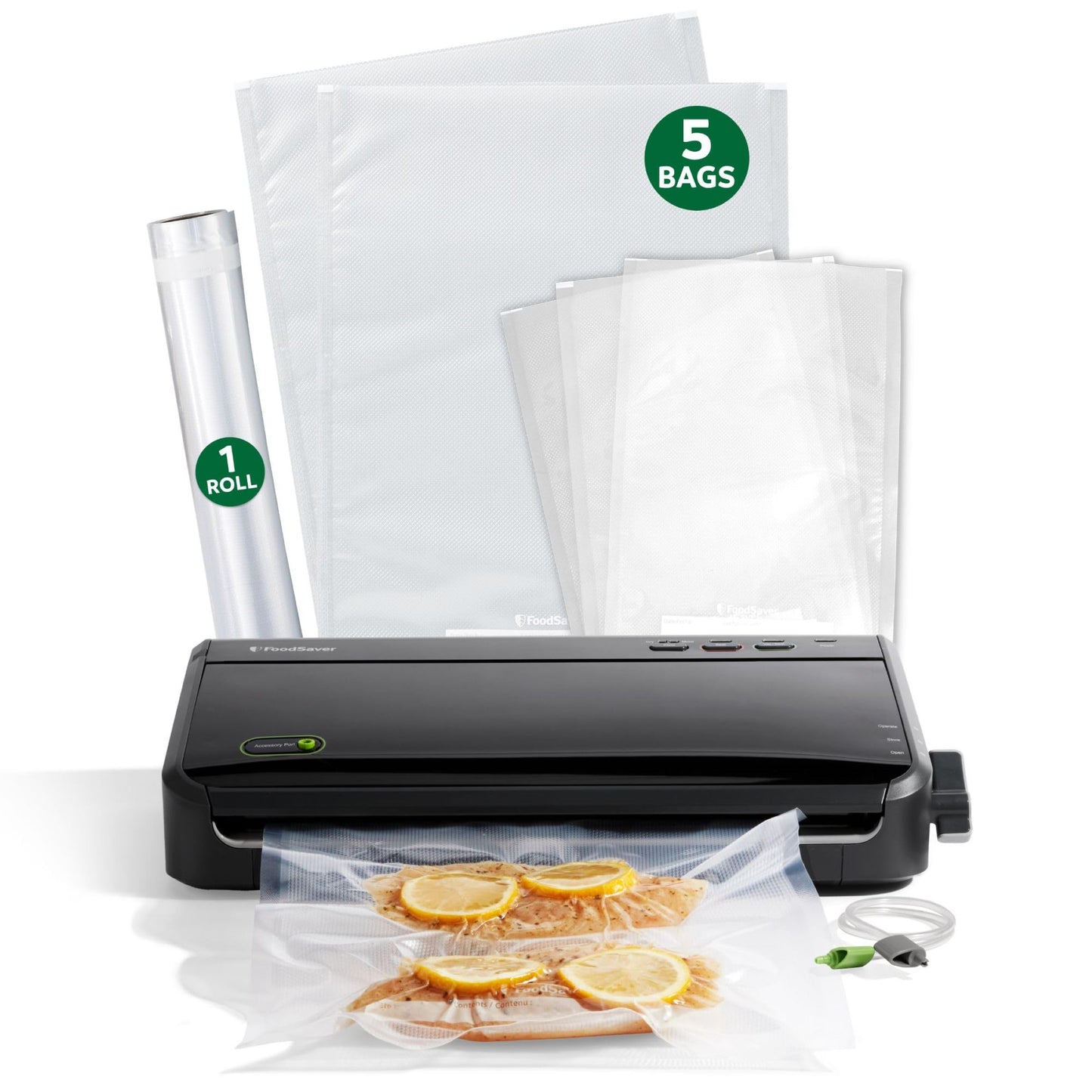 FoodSaver Vacuum Sealer Machine, Automatic Bag Detection, Sous Vide Friendly, with sealer bags, roll, handheld vacuum sealer, black