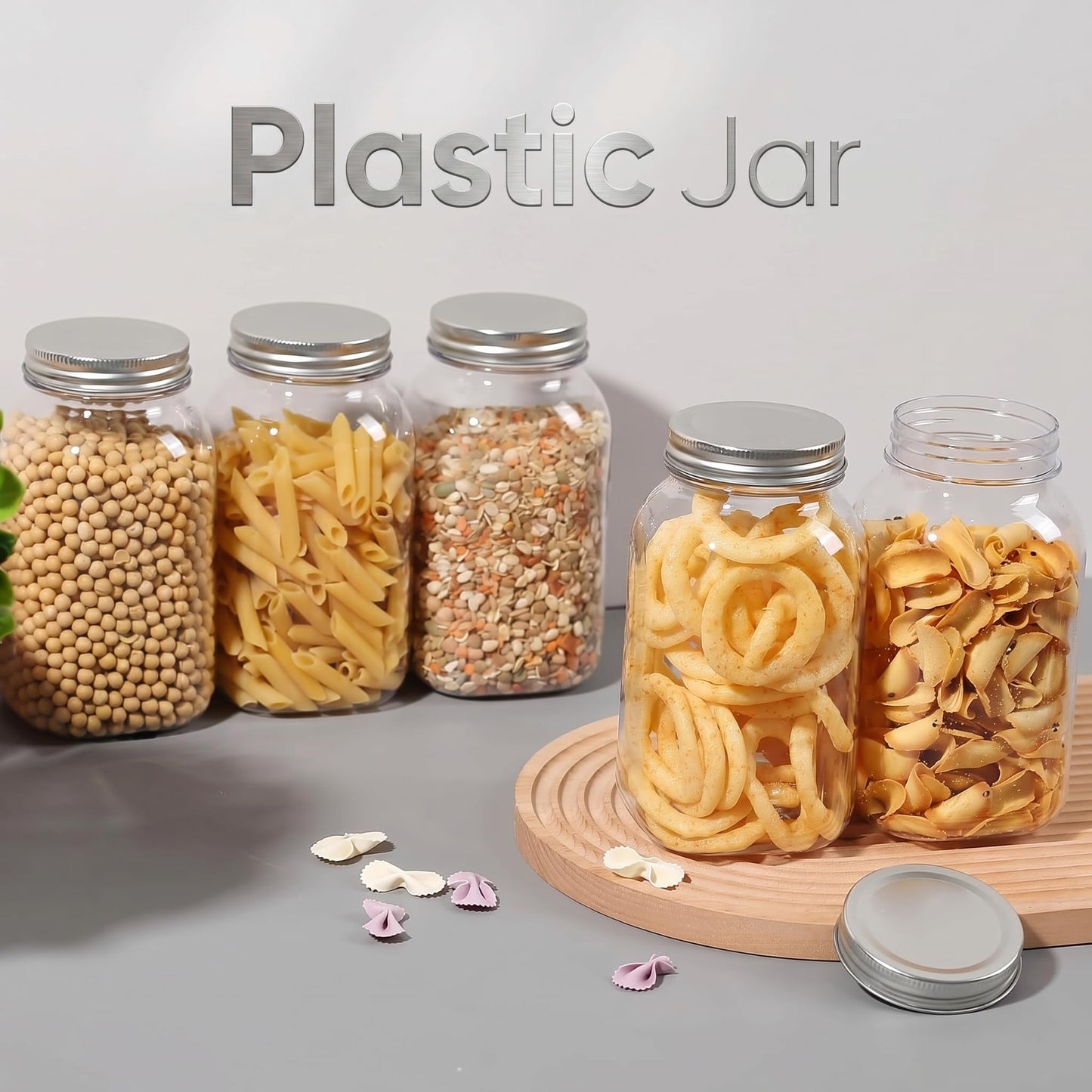 novelinks 32 oz Mason Jars with Plastic Lids, 12 Pack Large Plastic Salad Jars with Lids 32oz, Reusable Spice Containers & Kitchen Jars for Pantry Organization (12 Pack,Silver)