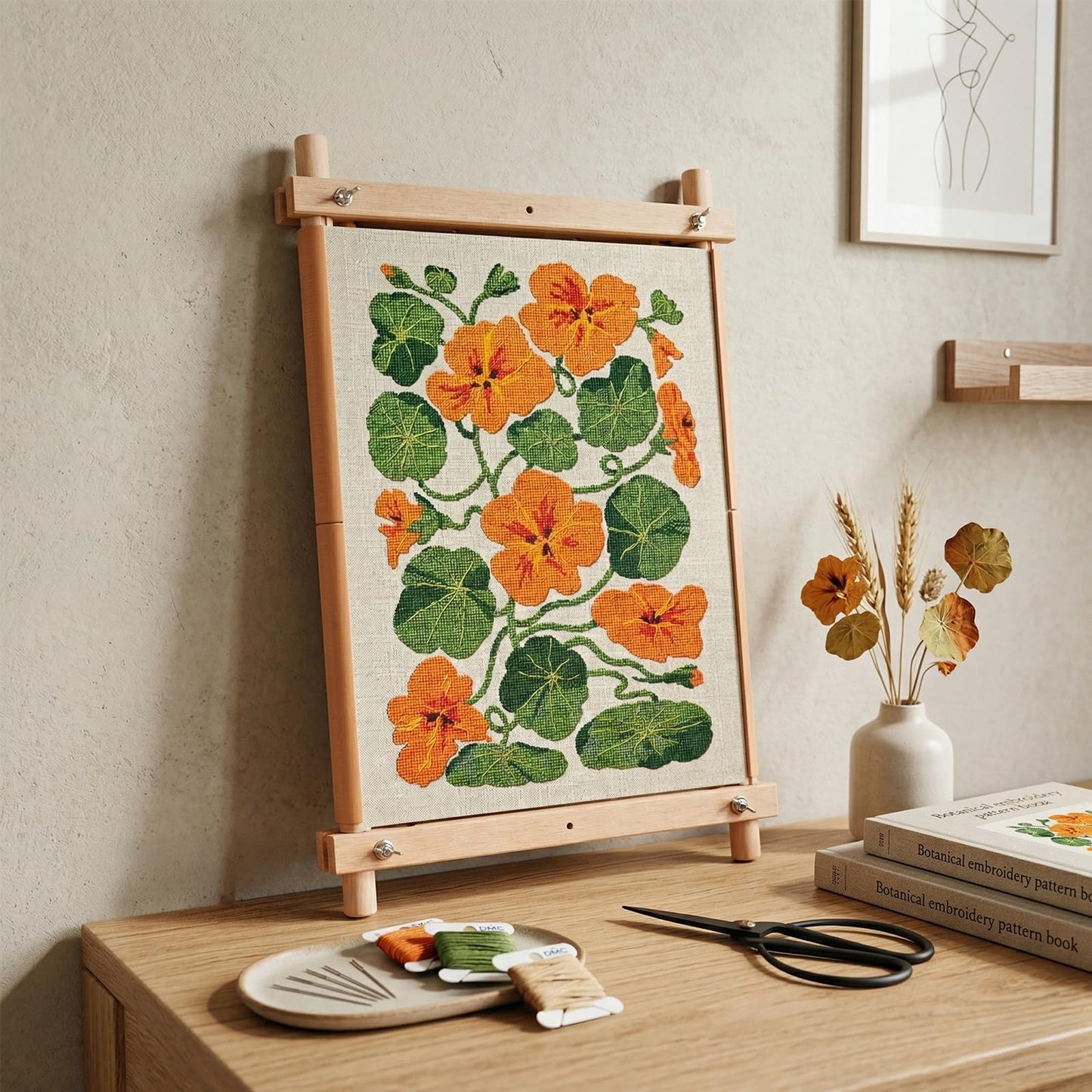 Cross Stitch Frame, 18" x 11" Natural Wood Embroidery Frame, Cross Stitch Scroll Frames, Cross Stitch Hoops, Needlepoint Stretcher Bars, Embroidery & Cross Stitching Supplies Accessories