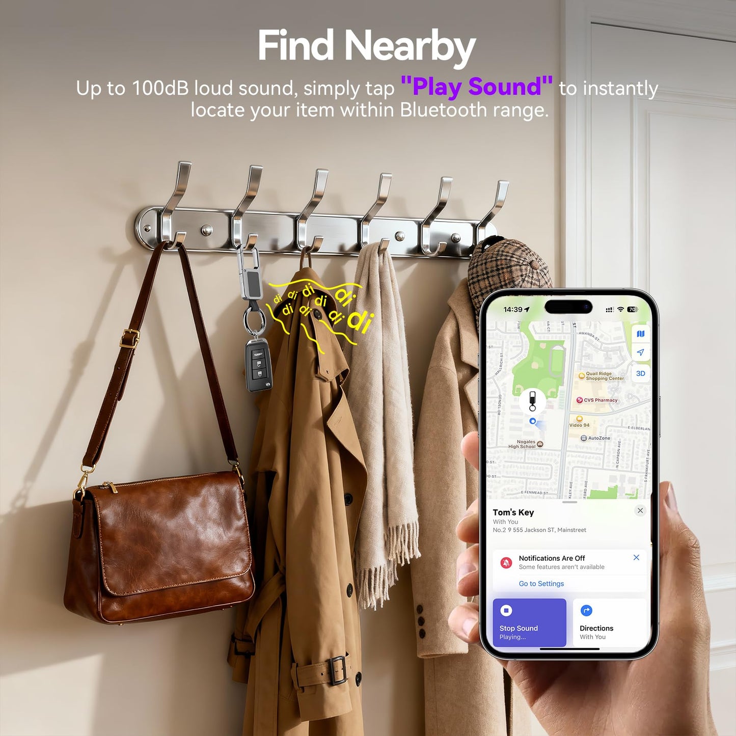 Anit Lost Key Chain, Key Finder Works with Apple Find My, Zinc Alloy Waterproof IP67 120dB Loud Key Tracker with Locator Sound, Heavy Duty Key Ring for Men, Replaceable Battery, Black