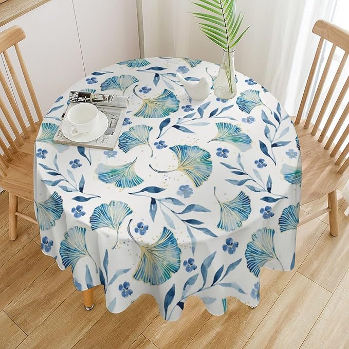 YCness Autumn Maple Leaves Tablecloth, Thanksgiving Autumn Harvest Watercolor Ginkgo Biloba Leaves Table Cover for Party Picnic Dinner Decor 50x50 Inch Round