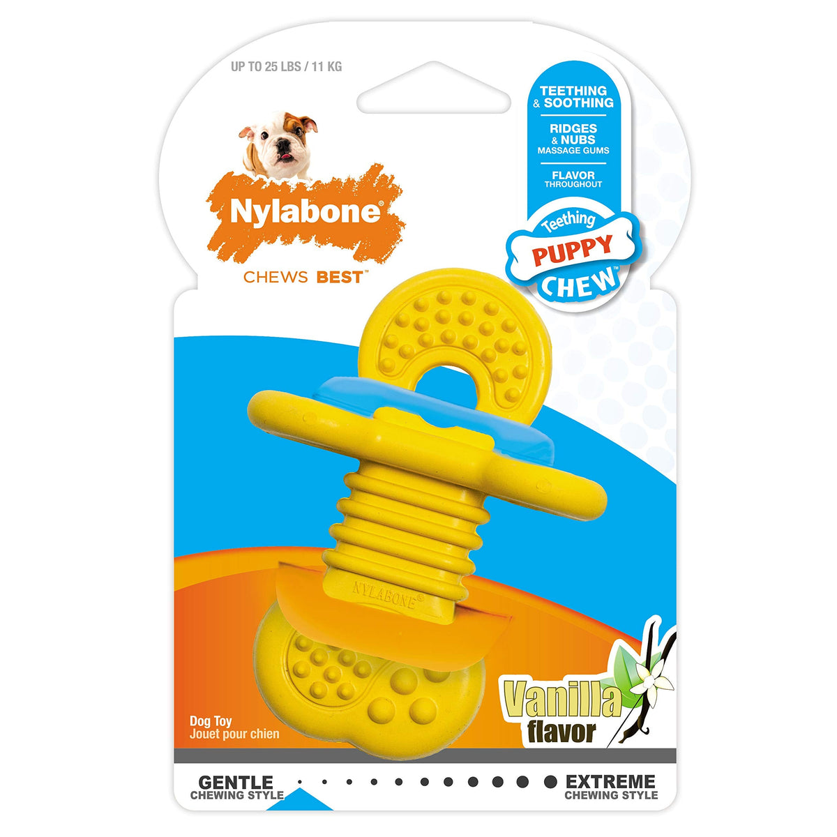 Nylabone Double Action Bone Puppy Chew Toy, Rubber Teething Toys for Puppies, Puppy Chew Bone, Bacon Flavor, Small Dogs - Up to 25 lbs., 1 Count