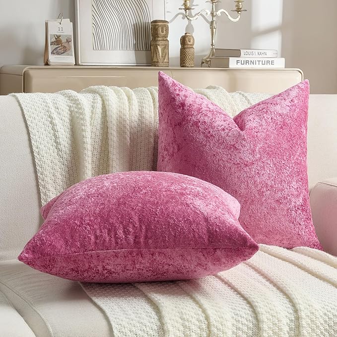 FUTEI Hot Pink Flannel Throw Pillow Covers 22x22 Inch Set of 2,Soft Dimensional Textured Cushion Cases,Modern Home Decor for Couch Living Room