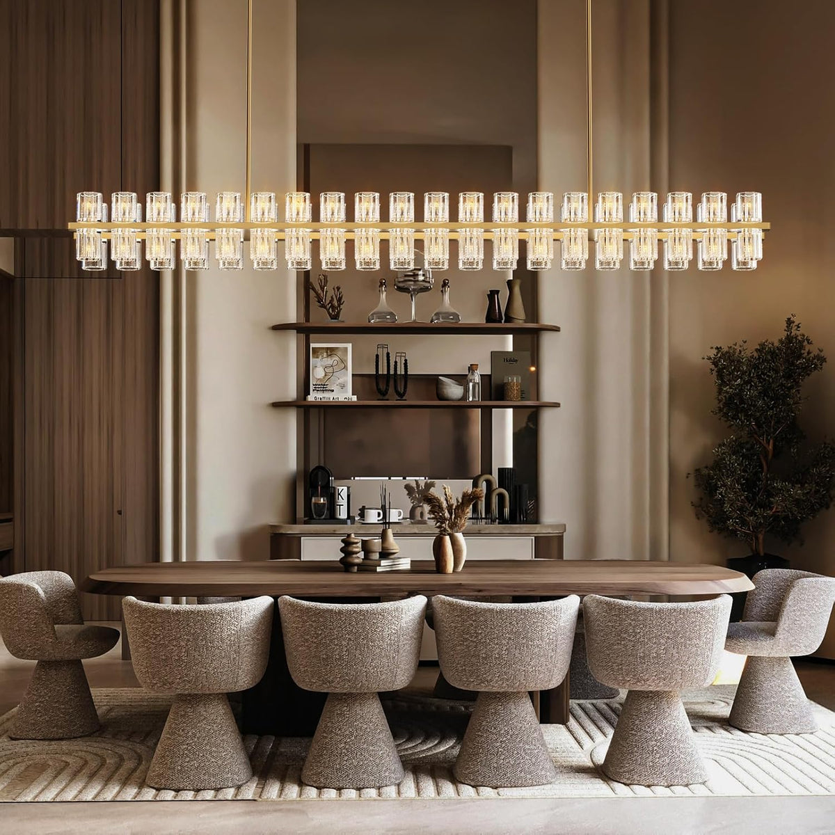 Crystal Brass Rectangular Chandelier Light Fixture,72 in Dining Room Chandeliers Over Table,Modern Chandelier For Living Room,Arcachon Chandeliers,Kitchen Island Chandelier,Includes 80xG4 Bulbs