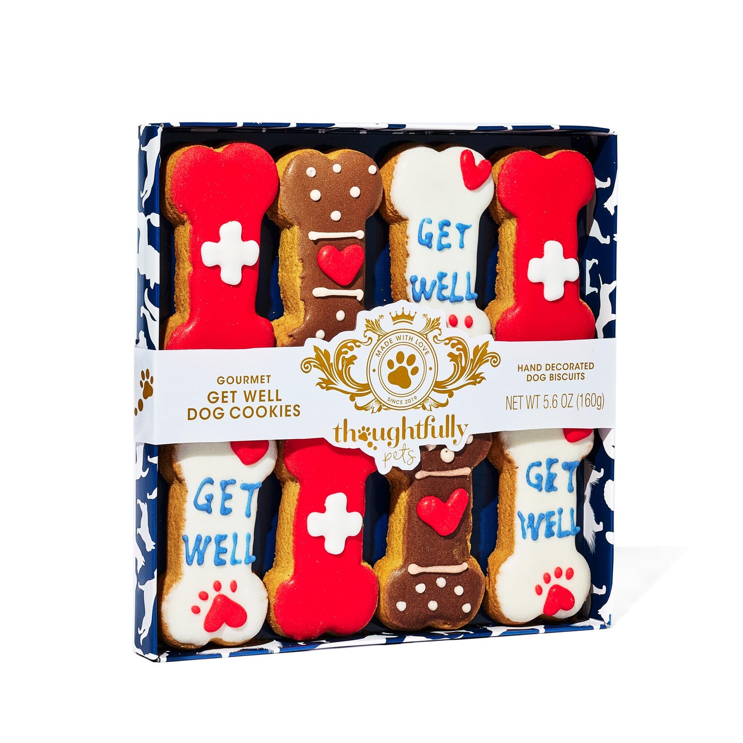 Thoughtfully Pets, Get Well Dog Cookies Gift Set, Crunchy Dog Treats Includes Colorfully Hand Decorated Get Well Themed Biscuits to Brighten Their Day, Set of 8