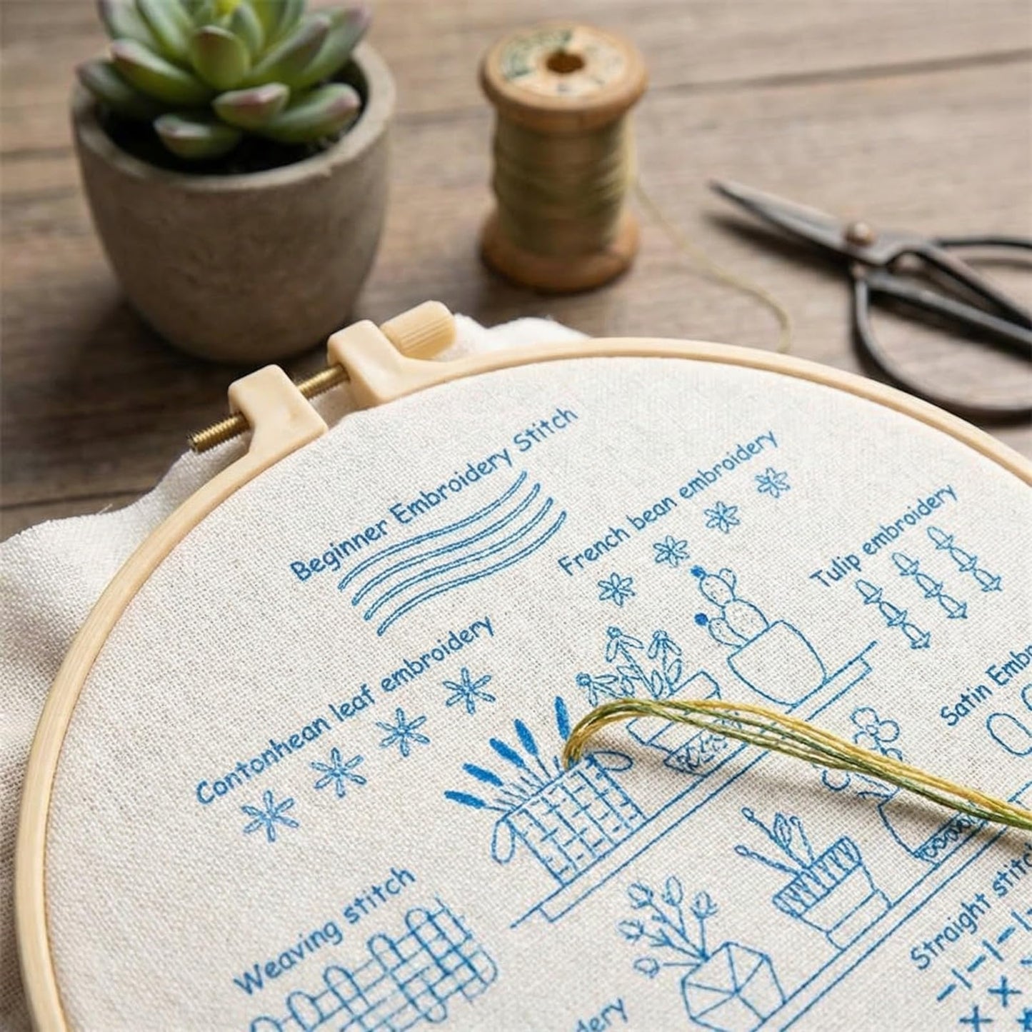 QIZUOLIFE 3 Pack Embroidery Kit for Adults Beginners, Pre‑Stamped Potted Plant Flower Basket Needlepoint Set, DIY Needlework Supplies with Step‑by‑Step Video Tutorials, Handmade Craft Gift Home Decor