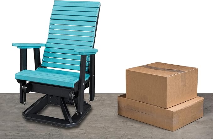 DutchCrafters Modern Horizontal Slat High Back Poly Adirondack Swivel Glider Outdoor Patio Chair (Black & Weatherwood)