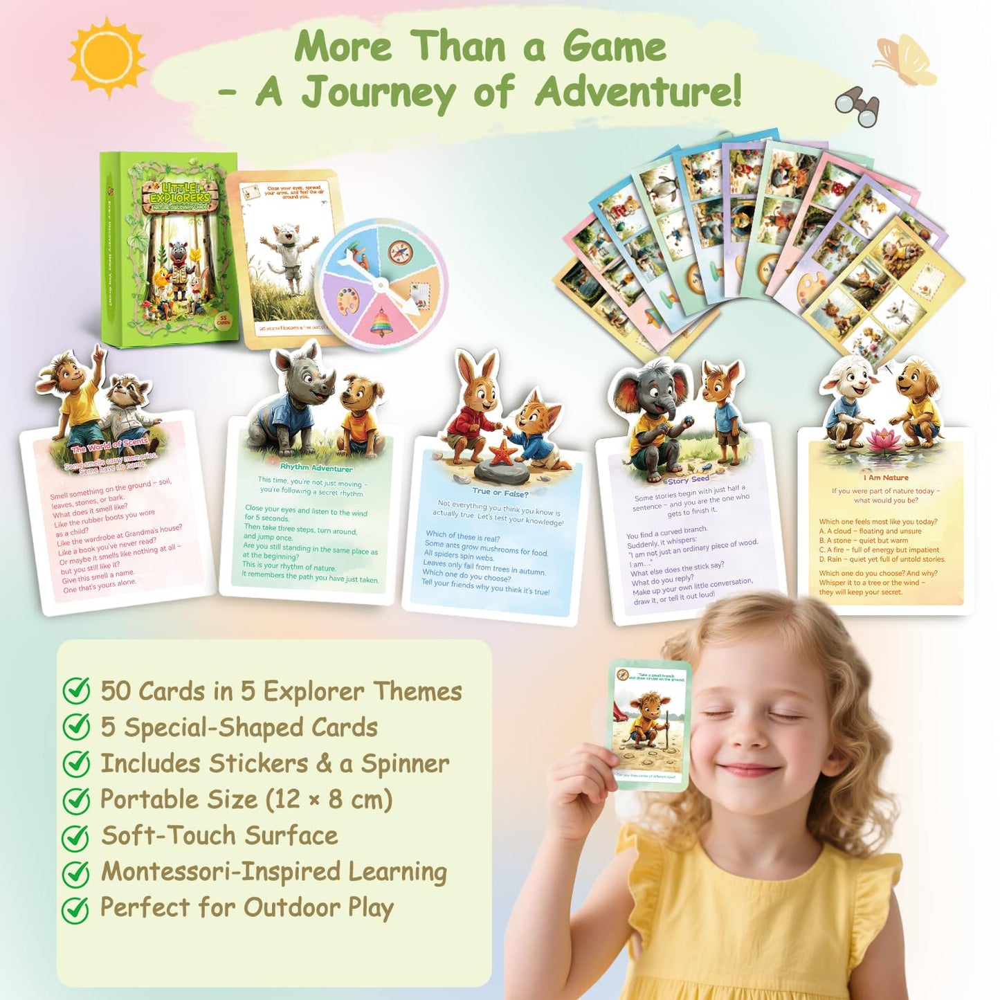 Kids Nature Scavenger Hunt – Outdoor Game for Kids | Laminated Waterproof, Wipe-Clean | 55 Cards, 5 Themes, Spinner & Stickers, Soft-Touch | Ages 3–12 Stocking Stuffers