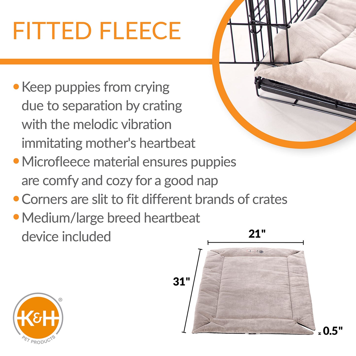 K&H Pet Products Mother’s Heartbeat Puppy Crate Pad Gray Fleece Medium/Large Breed beat 21 X 31 Inches