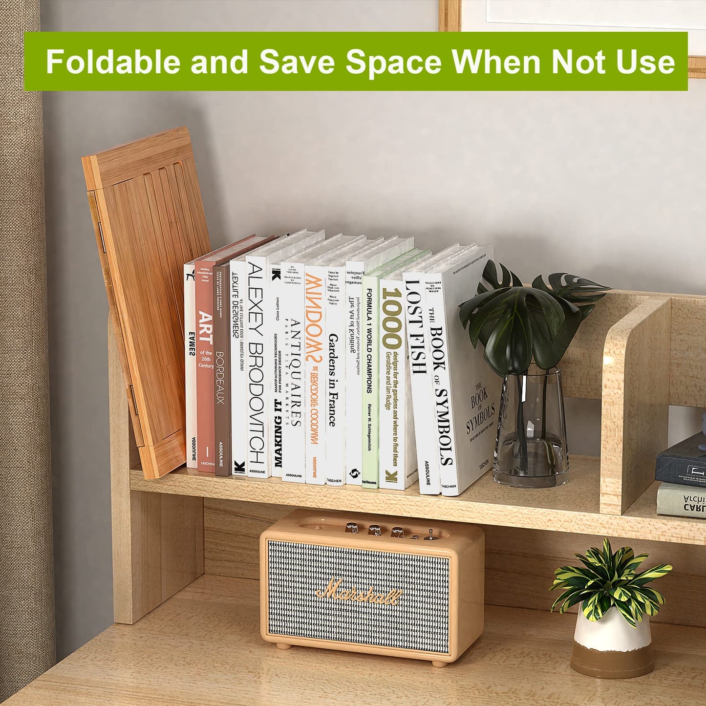 Wooden Desktop Book Stands, Adjustable Book Stand for Reading, Pezin & Hulin Cook Book Holder Seat, Bamboo Foldable Riser for Tablet, Recipe, Laptop with Page Clips