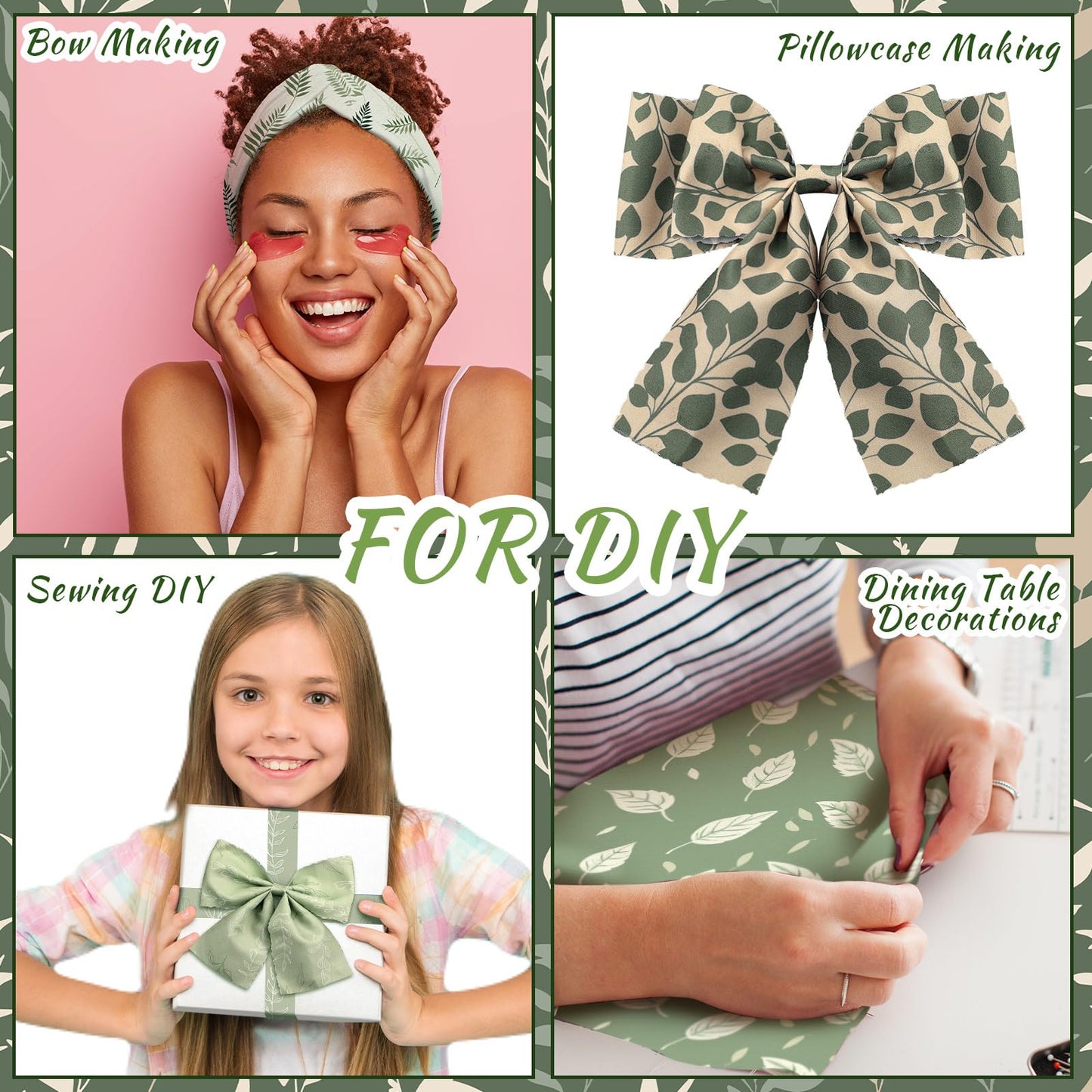 Hosuly 40 Pcs Sage Green Fabric Greenery Fabric for Rug Quilting Roll 2.55 Inch Forest Sage Leaf Quilting Strips Precut Bundle Roll for Spring Blanket Upholstery Purse Making DIY Craft Sewing