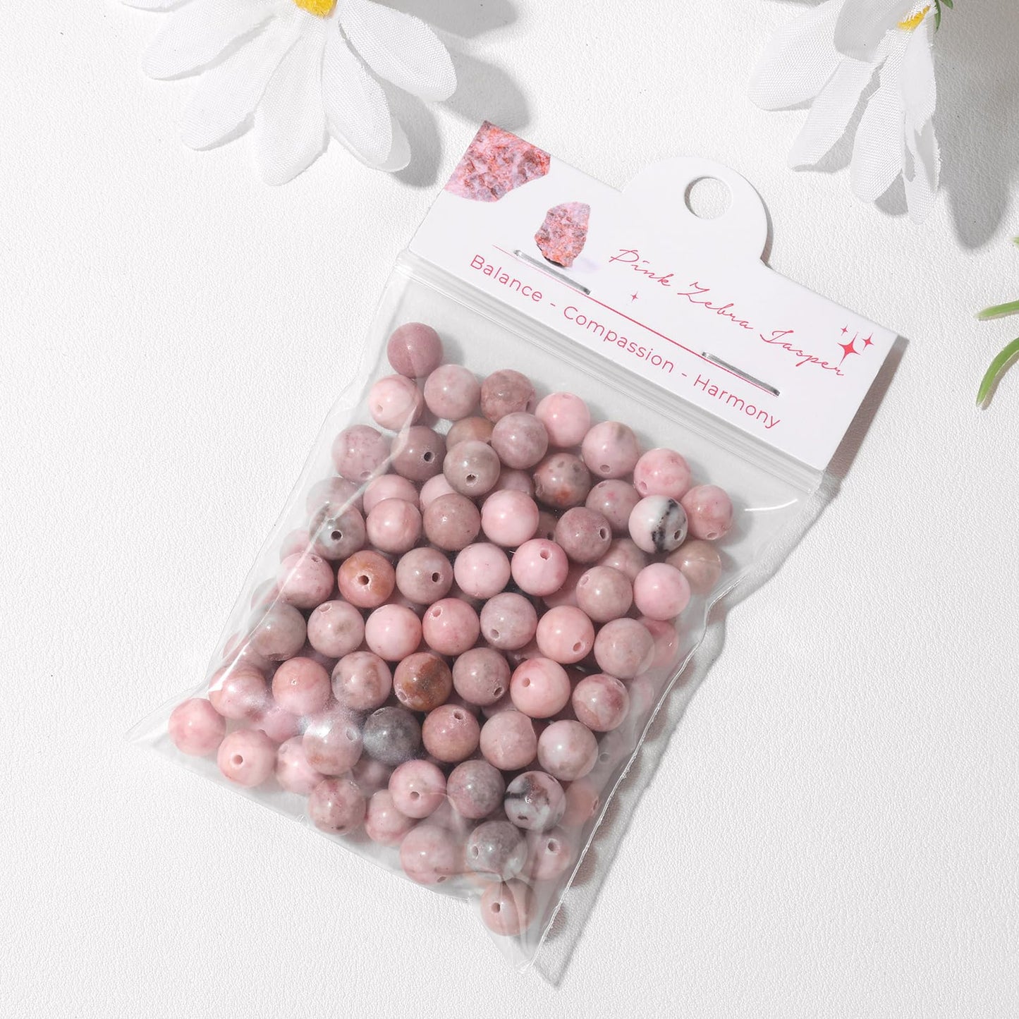 Raicegs 100pcs 8mm Pink Zebra Jasper Beads Natural Gemstone Beads Round Loose Beads for Jewelry Making DIY Bracelets Necklace