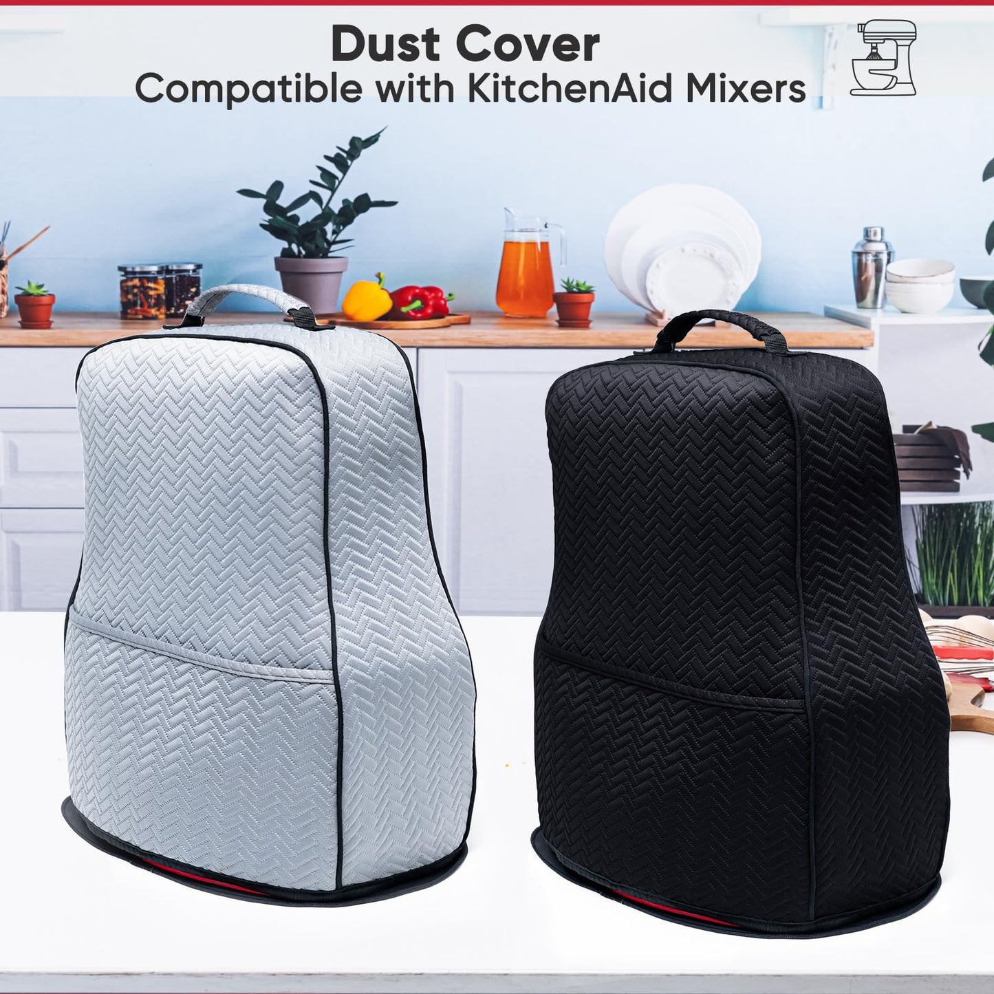 BAGSPRITE Stretchy Stand Mixer Cover with Appliance Slider– Washable Applicance Cover Compatible with KitchenAid Mixer 6/7/8 Quart – Dust Cover with Pockets for KitchenAid Accessories and Attachments