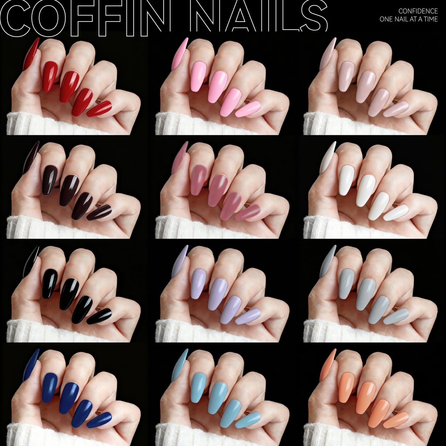 U-LIAN 576Pcs Press on Nails Kit, Short Almond & Coffin Shapes, 24 Pack Glossy Fake Nails, Full Cover Artificial Tips for Women, Easy Manicure at Home