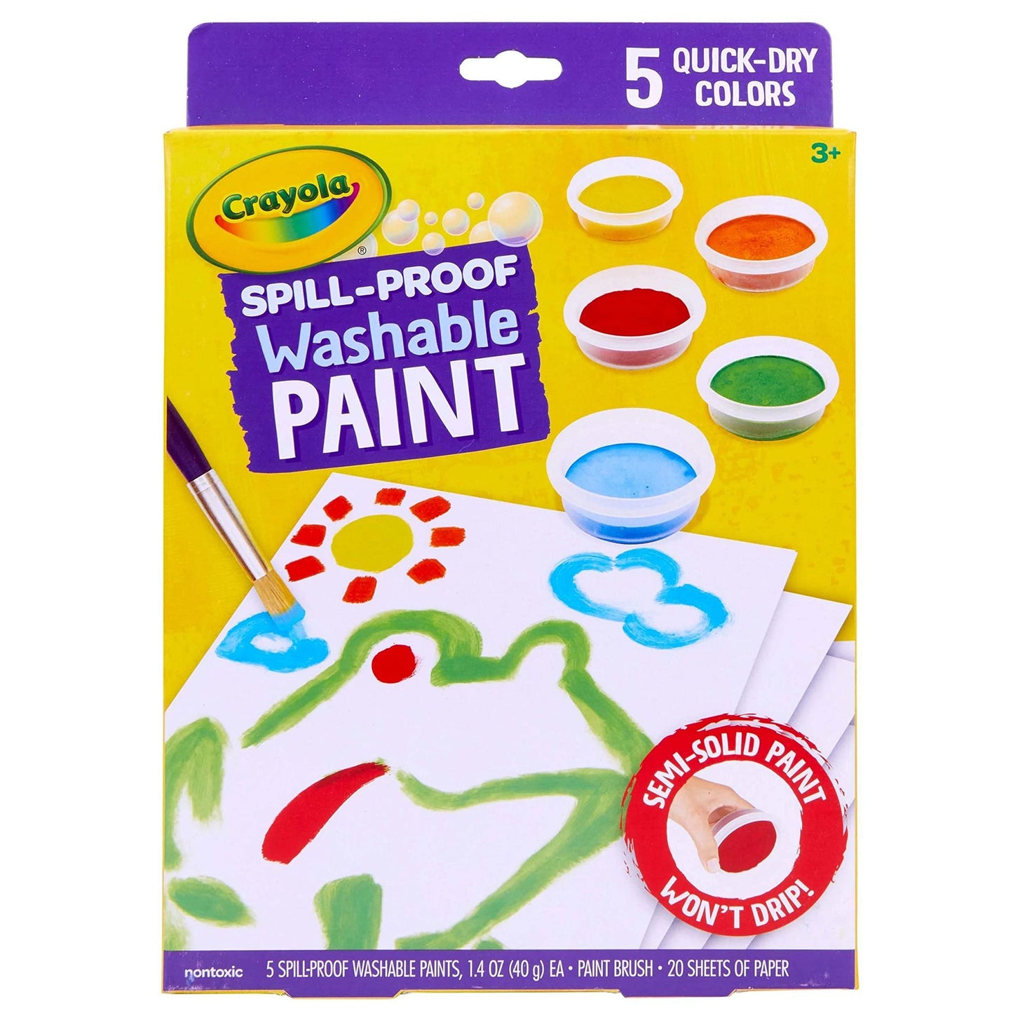 Crayola Spill Proof Paint Set Washable Paint for Kids, Teacher School Supplies & Essentials, Includes Brush & Paper, Arts & Crafts, Toddler Gift, Ages 3+