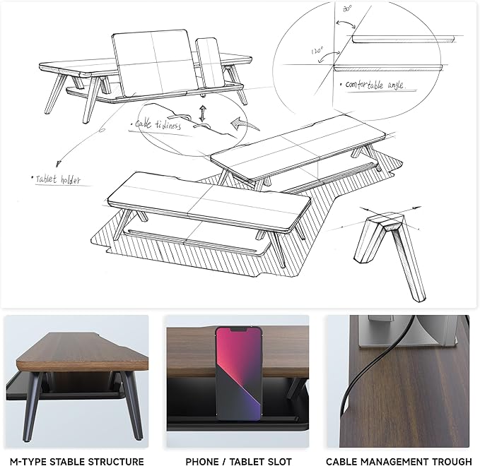 Fenge Monitor Stand, Monitor Stands Riser for Desk, 23.6 Inch Wood Desk Shelf with Storage Organizer and Cable Management for Office Desk Accessories