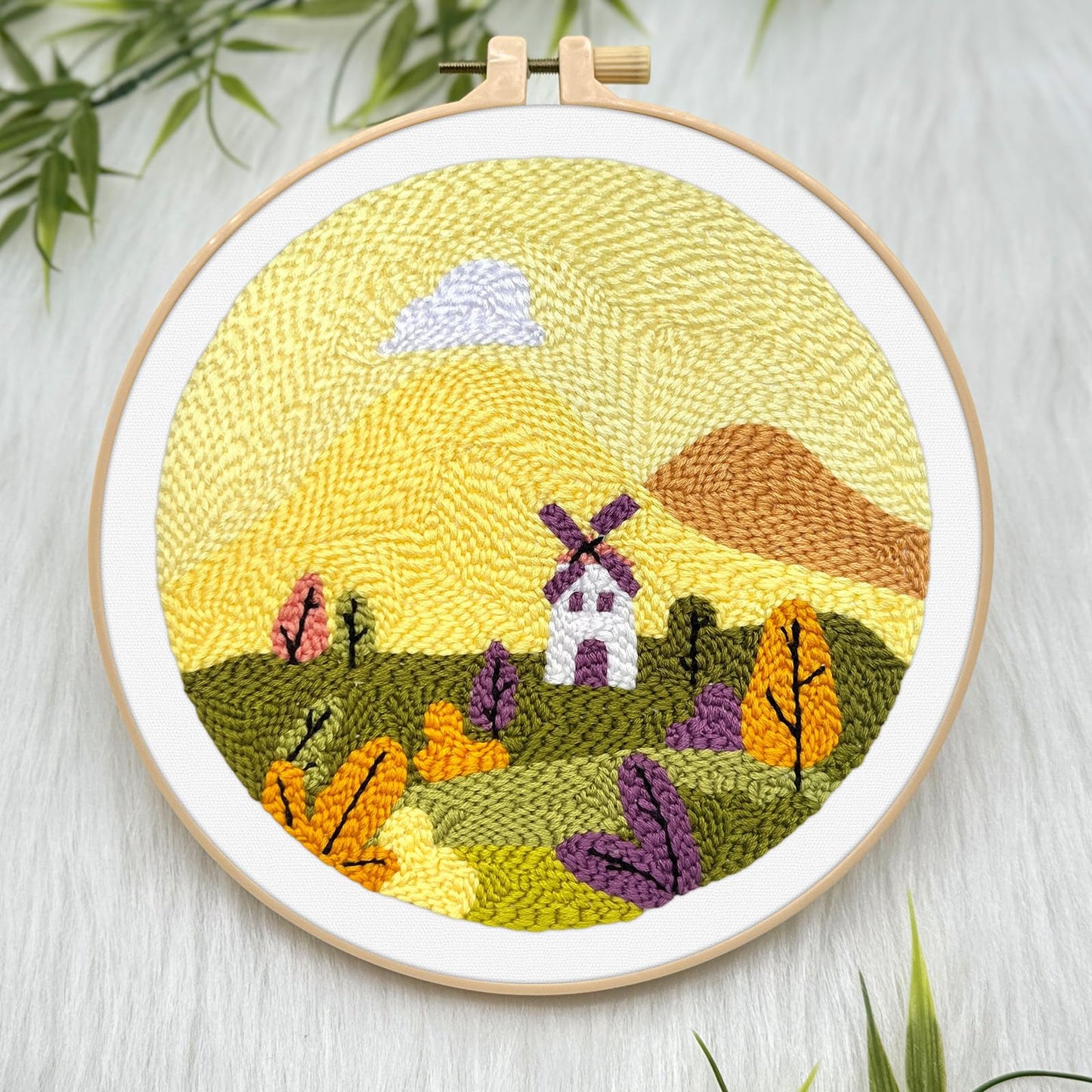 ERKOON Punch Needle Kit Adults Beginners, DIY Easy Landscapes Embroidery Set for Starter Art Craft, Needling Punch Project with Patterns, Tools, Yarns, Hoop, Instruction (Fall)