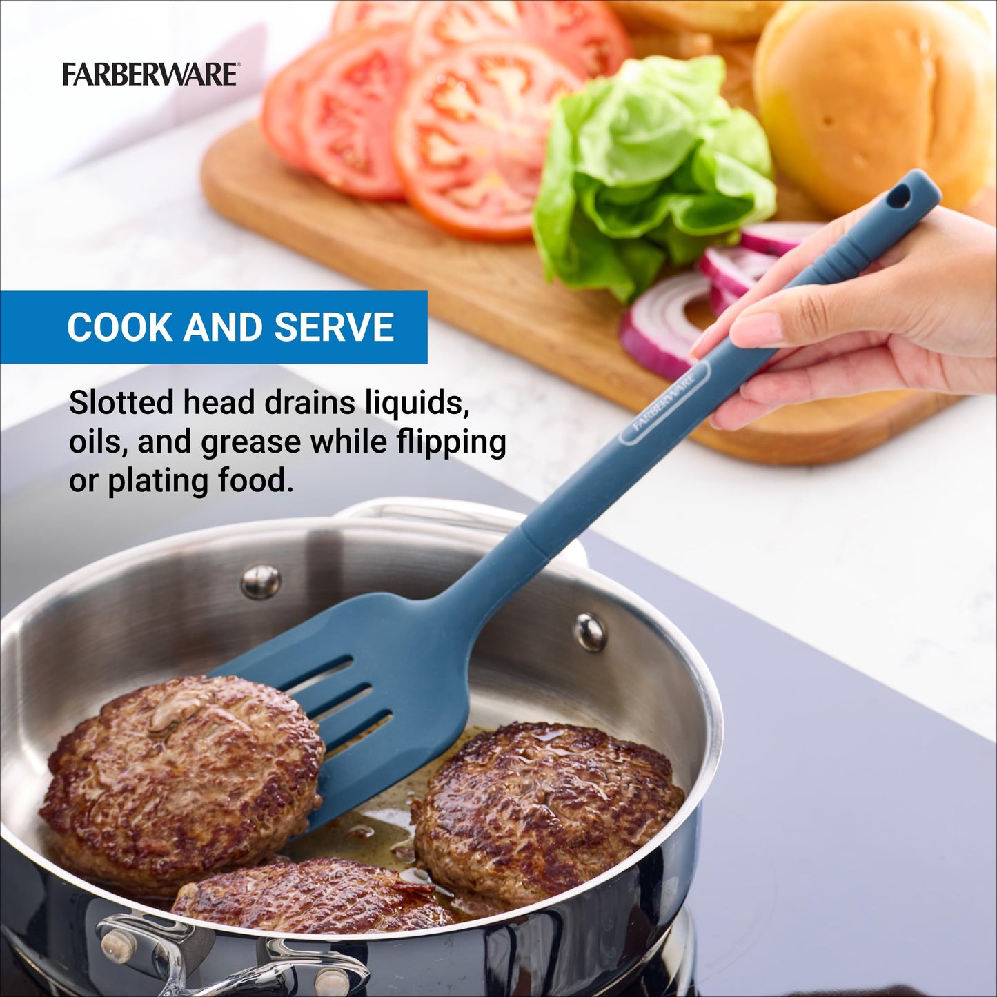 Farberware Professional Slotted Turner – Heat Resistant Silicone for Flipping and Serving Delicate or Dense Foods – 13 Inch Kitchen Spatula Safe for Nonstick Cookware, Dishwasher Safe