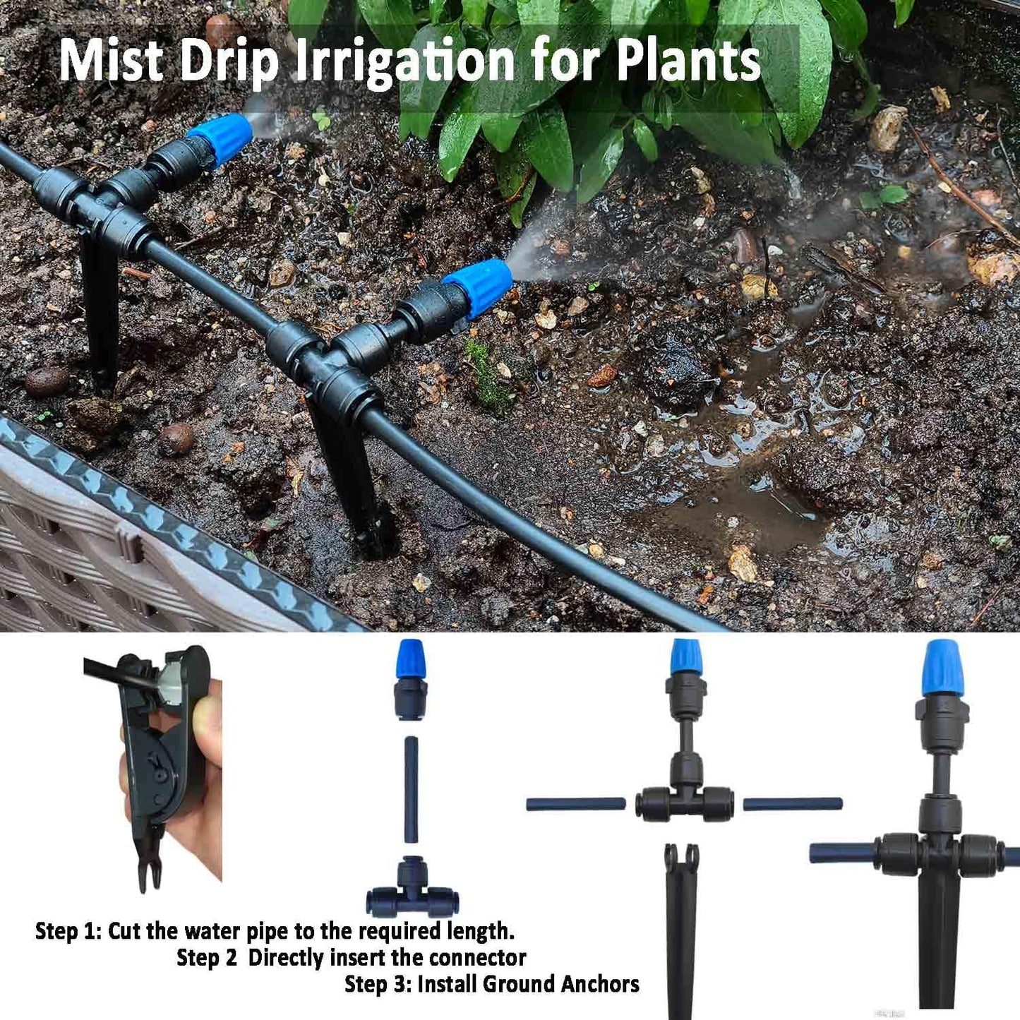 Drip Irrigation System with Water Timer for Garden,Main ID 1/2inch 32Ft and 1/4inch 136Ft Water Hose, 2-Zone Watering System Sufficient Water Pressure, Irrigation Dripper Waterflow Evenly Easy DIY