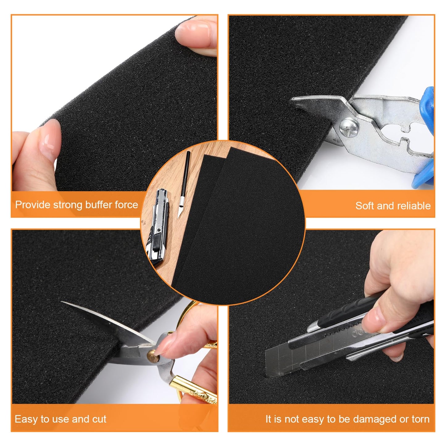 Pangda 2 Pcs Black Foam Pad 12 x 12 x 0.25 Inches Cuttable Polyurethane Foam Sheet, High Density, Non Corrosive, Anti Static Pad for Packing Crafts Cases Toolbox Camera Storage