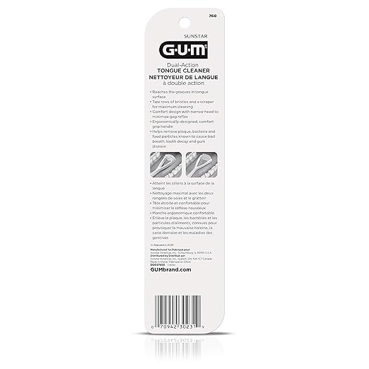 GUM Tongue Cleaner - Dual Action Soft Bristled Tongue Brush with Tongue Scraper for Better Oral Hygiene - Bad Breath Treatment (Pack of 3)