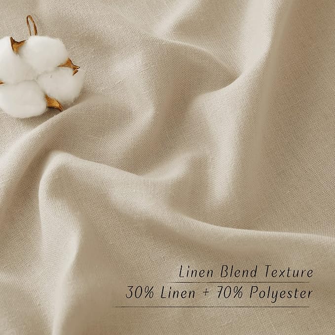 NICETOWN Linen Flax Semi Sheer Curtains 92" Length, Grommet Window Treatments Privacy Added with Light Penetration Vertical Drapes for Loft/Home Office, Angora, W55 x L92, 2 Panels