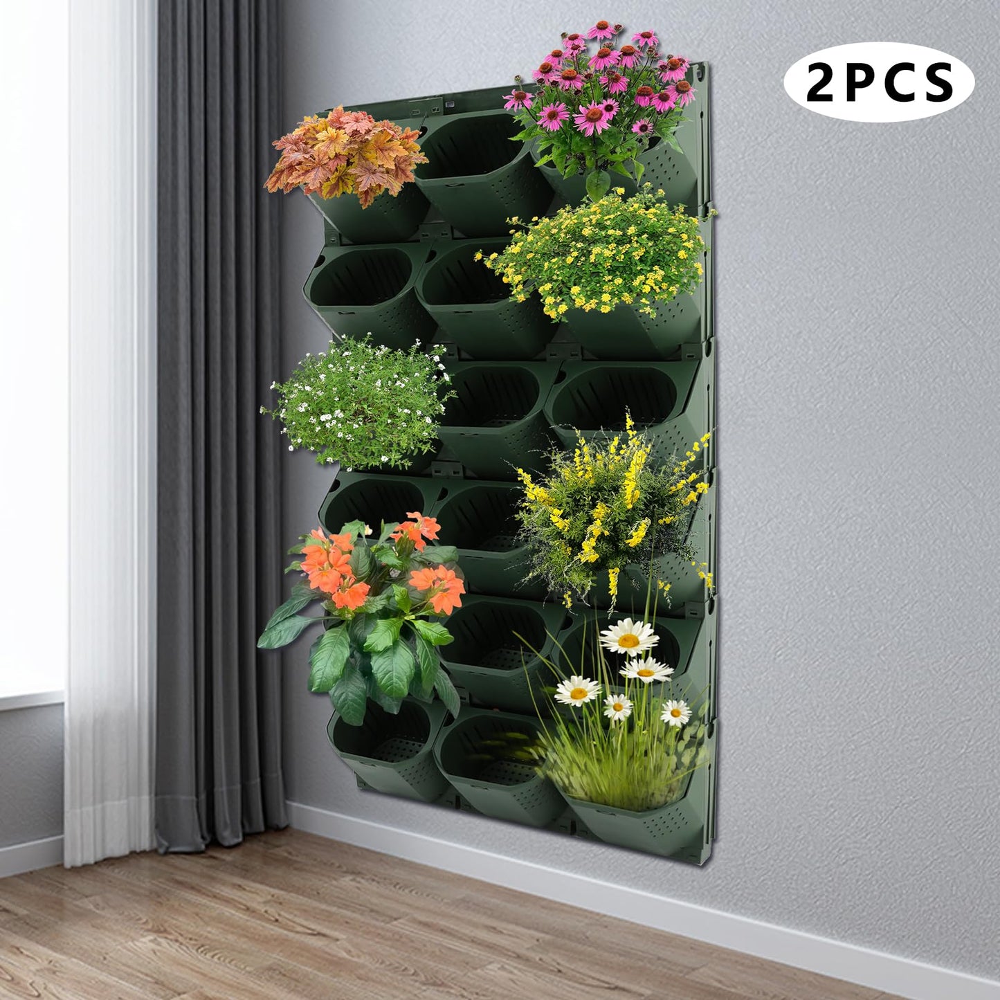Eapmic Vertical Wall Planter with 36 Pots, Hanging Garden Plant Flowerpot Holder, Stackable Wall-Mounted Planter, Balcony Planters for Flowers Vegetables Fruits (Army Green, 36 Pots)