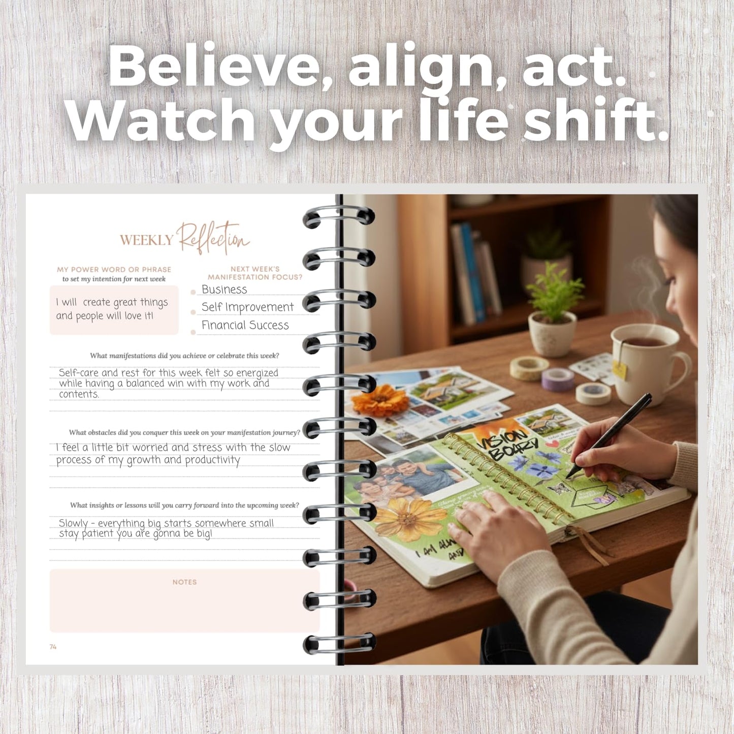 Shine Sparkle Slay Manifestation Journal for Women | Guided 369 Method & Undated 90-Day Planner for Intentional Goal Setting - White