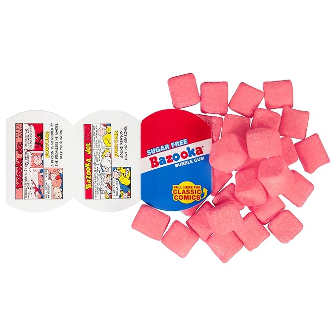 Bazooka Bubble Gum Sugar-Free Chewing Gum Cubes, Bulk in Resealable Bag, 100 Ct in Original Pink Flavor w/ Bazooka Joe Comics, Baseball Party Favors, Nostalgic 90s Candy