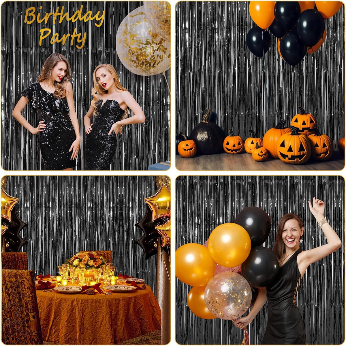 Accevo 3Pack Black Foil Fringe Curtains Party Streamers 3.2ft x 8.2ft Door Streamer Tinsel Streamers Black Party Decorations Photo Booth for Halloween New Year Holiday Celebration Party Decoration