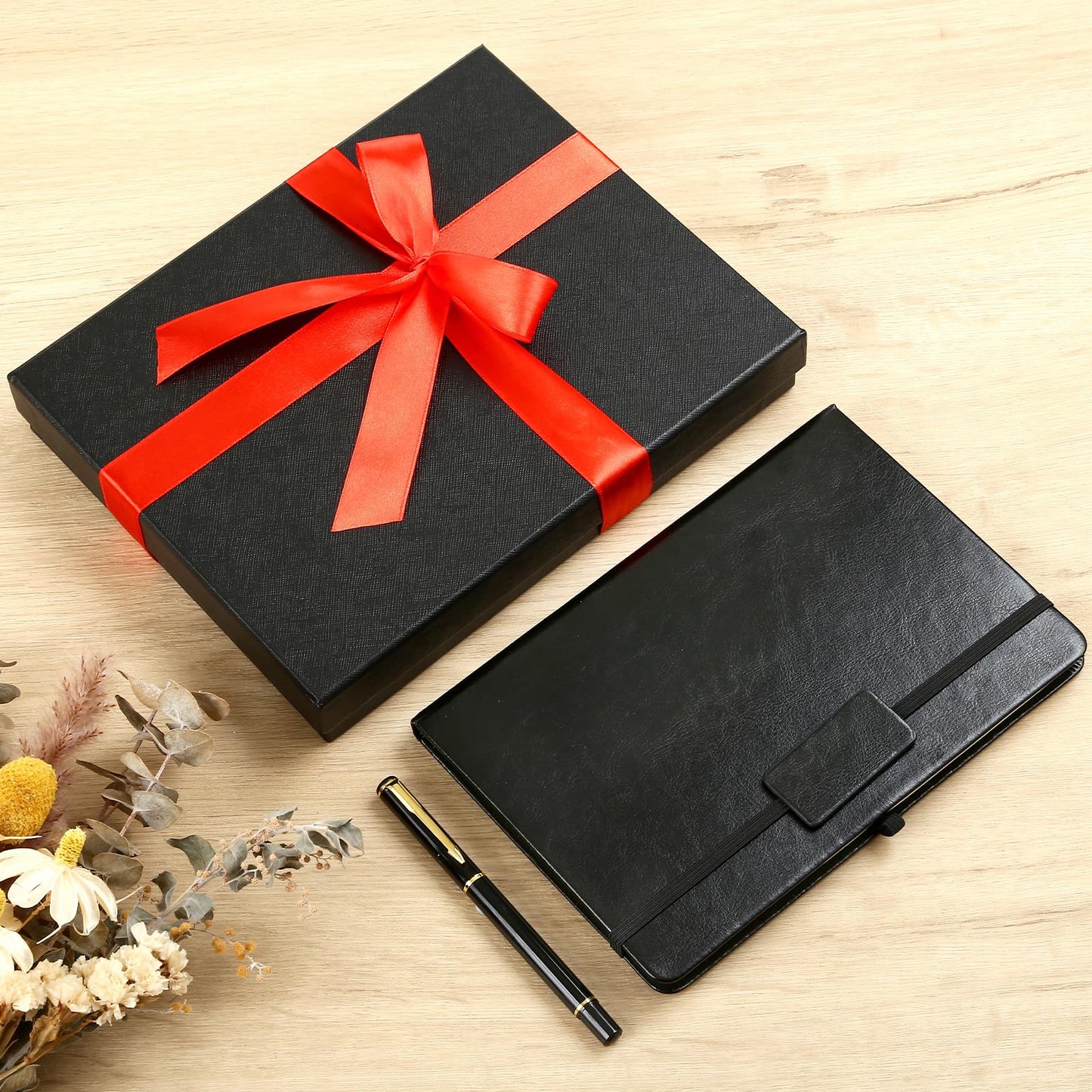 Kesoto College Ruled Hardcover Executive Writing Notebook Gift Set - A5 Lined Journal with Pen & Gift Box, 200 Pages, 8.3" x 5.8" Faux Leather, Black