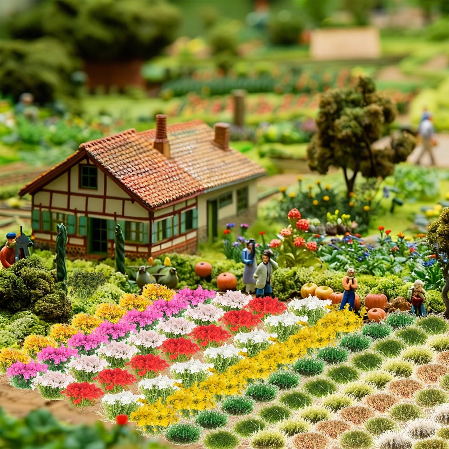 Draupnir 129 Pcs Static Grass Tuft Model Flower Vegetation Groups Self Adhesive Artificial Model Miniature Flowers Cluster for Train Landscape Terrain Railway Scenery Sand