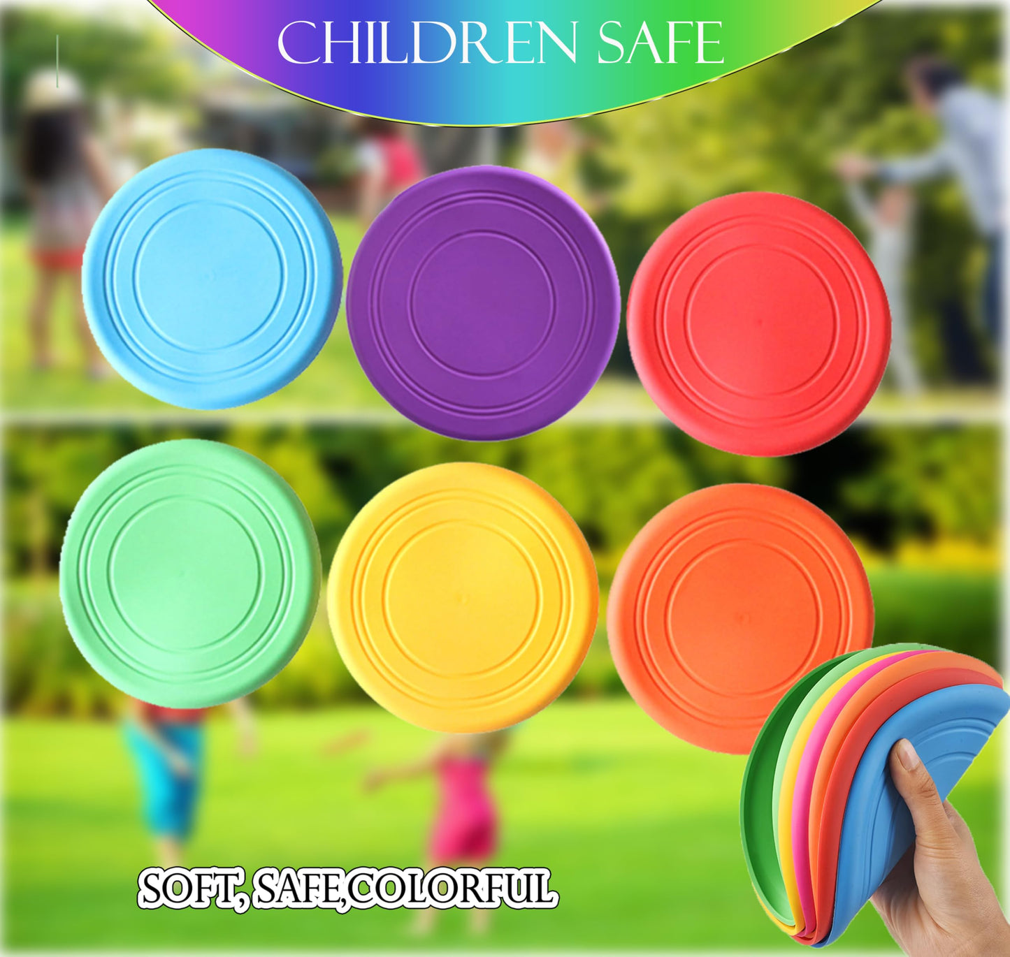 SUHEEUS Kids Flying Disc Toy Outdoor Playing Lawn Game Disk Flyer for Kindergarten Teaching Soft Silicone Colorful 6 Pack Bulk Set