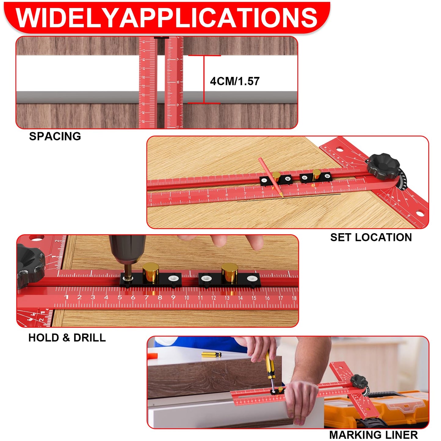 OKcedier Woodworking T Square Ruler, Precision Drilling Positioning Measuring Tools, Adjustable Aluminum Alloy Sliding 13.5 Inch T-Square Ruler with Angle Adjustment for Carpenter Work and Architect