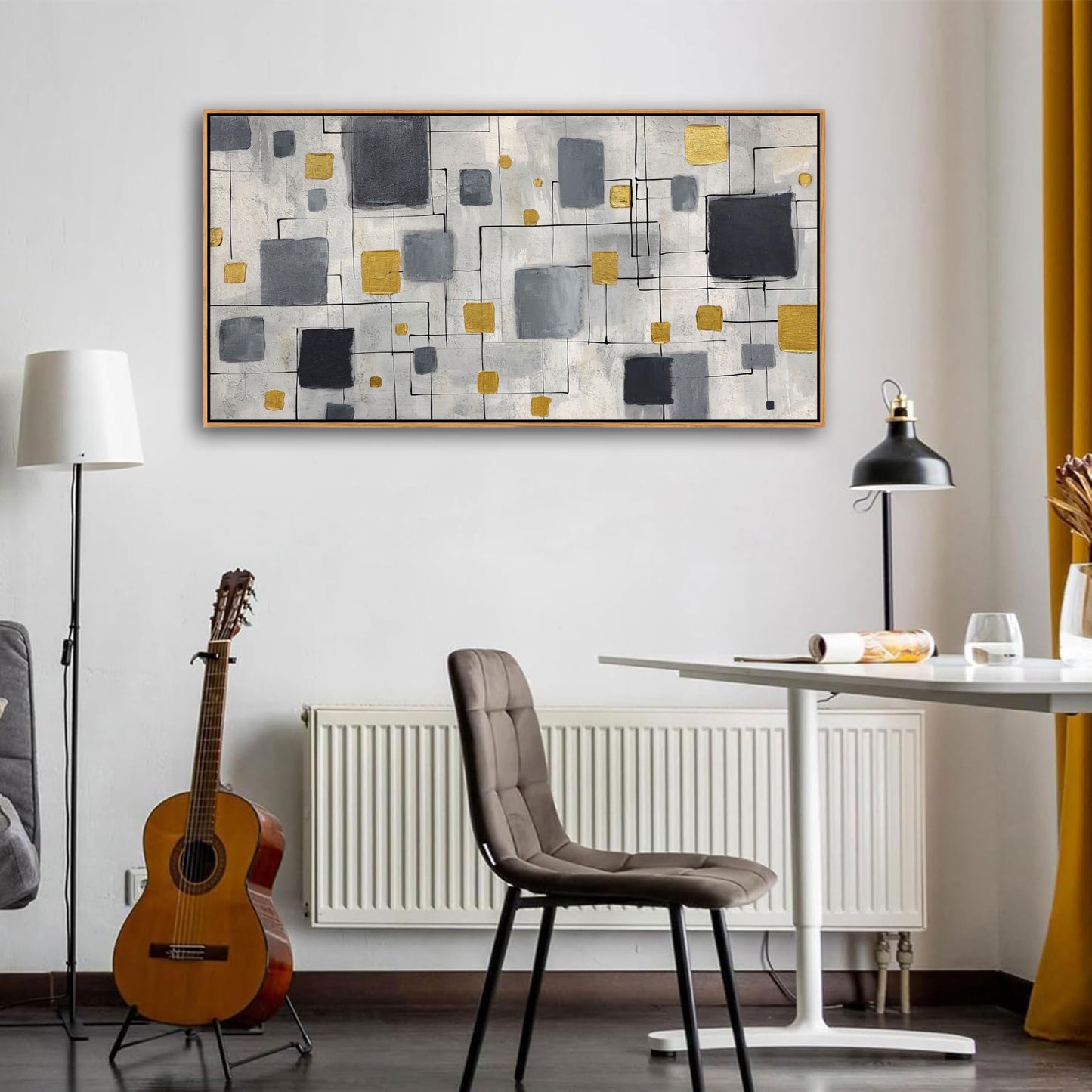 KLAKLA Modern Abstract Wall Art Poster - Black Gold Gray Neutral Decor for Living Room, Bedroom & Office, Unframed, Minimalist Abstract Design 40x20 Inches