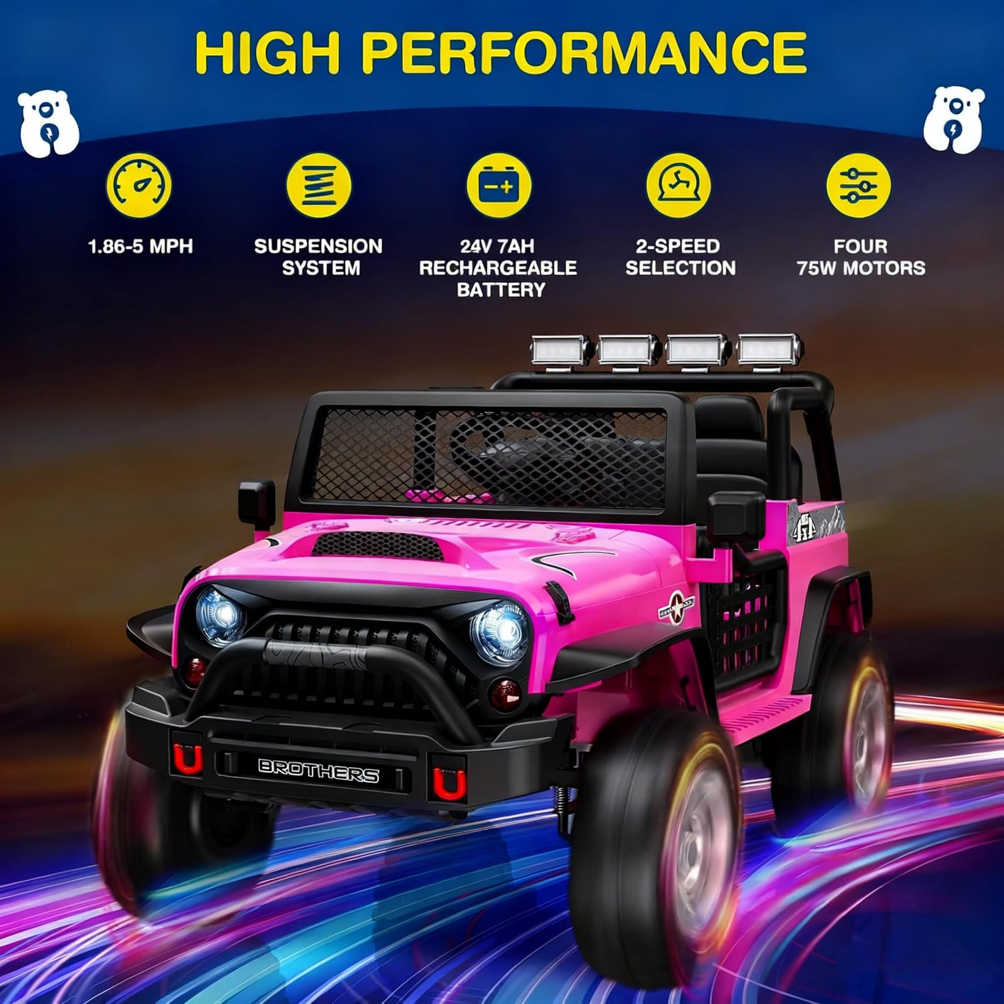 LIGIANT 2 Seater Ride On Car, 24V Kids Electric Car w/Remote Control, 4-Wheel Suspension, Bluetooth Speaker, Multi Music Modes, 3 Speeds, LED Lights, Xmas & Birthday Gift Ideas for Kids Ages 3+