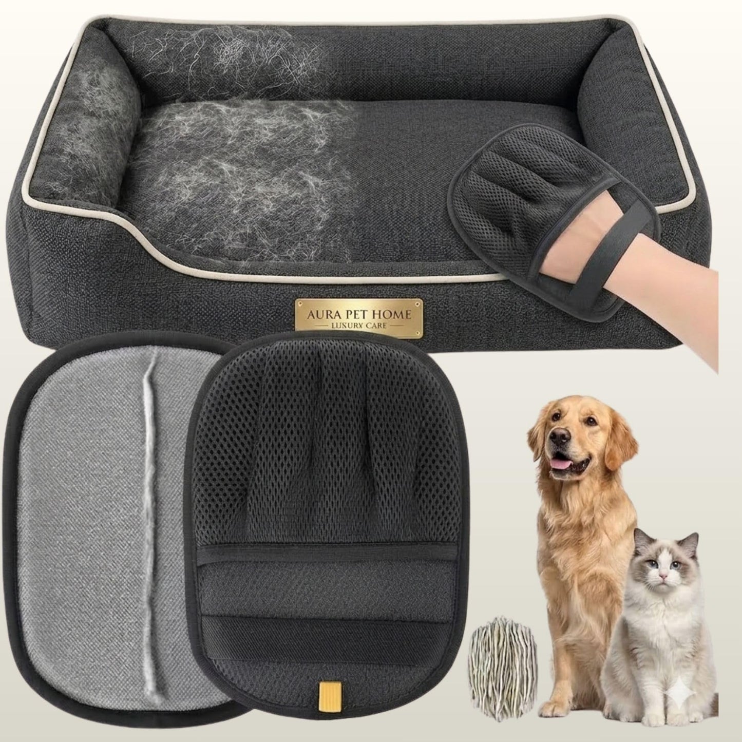JMTSONS 2 pet Hair Removal Glove & Self Cleaning Cat & Dog Brush Bundle – Reusable Electrostatic Lint Glove for Furniture, Couch Gentle Pets Deshedding Slicker Brush Kit for Shedding.