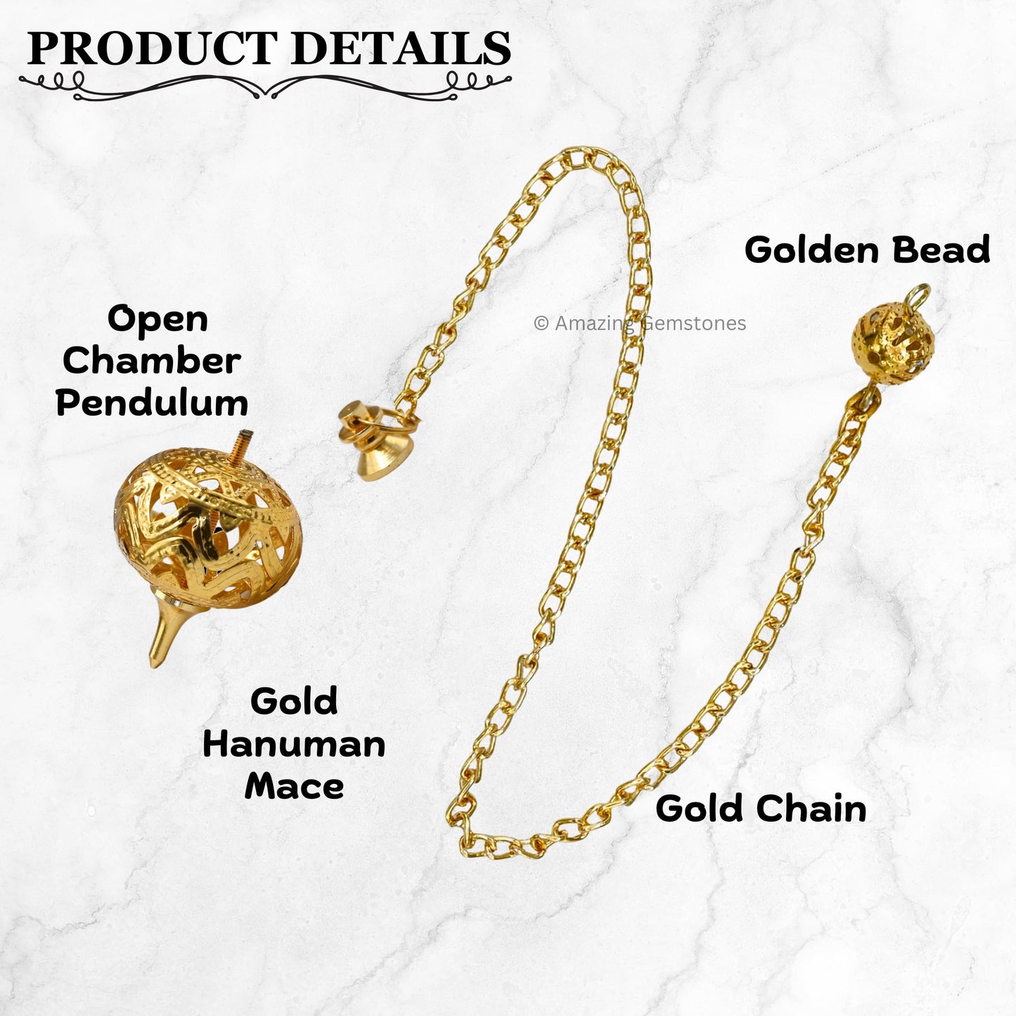 Amazing Gemstone Healing Metal Pendulums for Divination, Gold Hanuman Mace Open Chamber Steel Copper Pendulum High Energy Pendulo de Bronce Pendulos de Mesa MP50