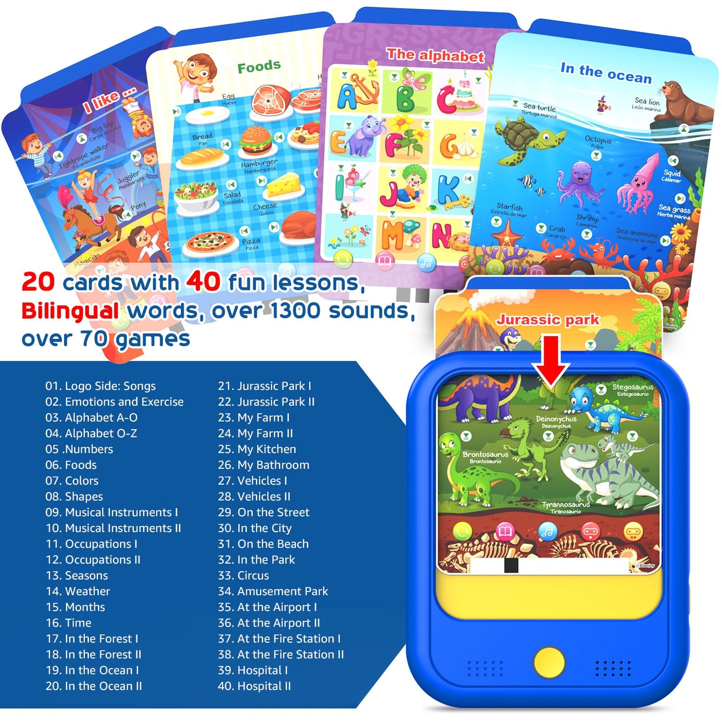Qiaojoy Kids Learning Tablet Educational Learning Pad for Toddlers 2-5 to Learn Alphabets, Numbers, Foods, Time, Music, Talking Cards for Toddlers，Learning Educational Toy Kids Gifts