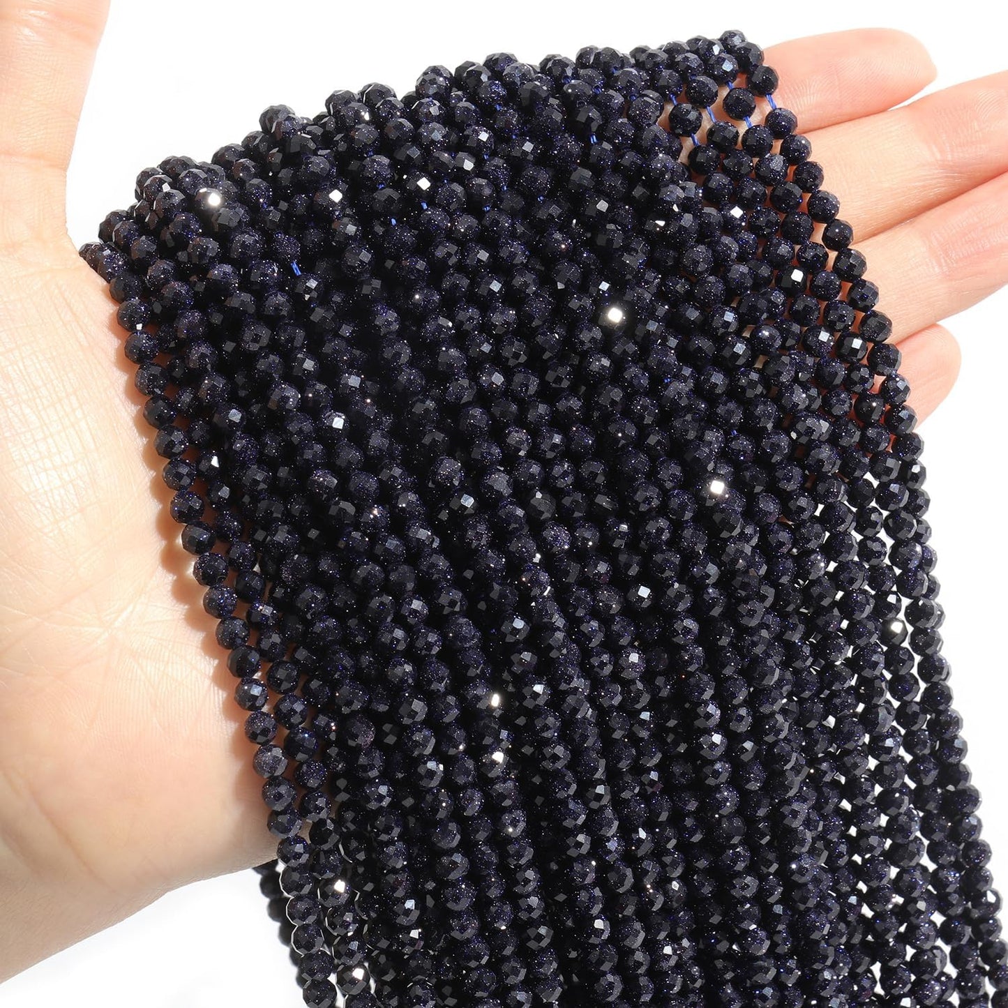 Song Xi 120pcs 3mm Natural Blue Sandstone Gemstone Beads Faceted Round Loose Stone Beads for Jewelry Making (1 Strand)