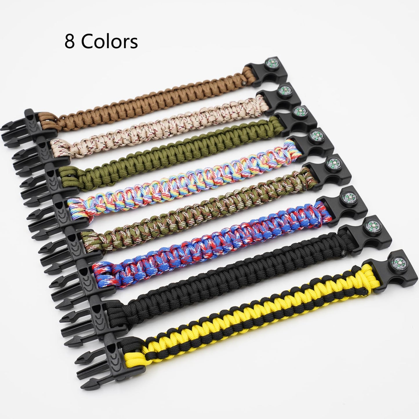 RLXMARTD 8 Pack Emergency Survival Bracelet with Whistle and Compass,Survival Kit,Wildness Emergency Survival Kit for Camping,Outdoor Travel, Hiking