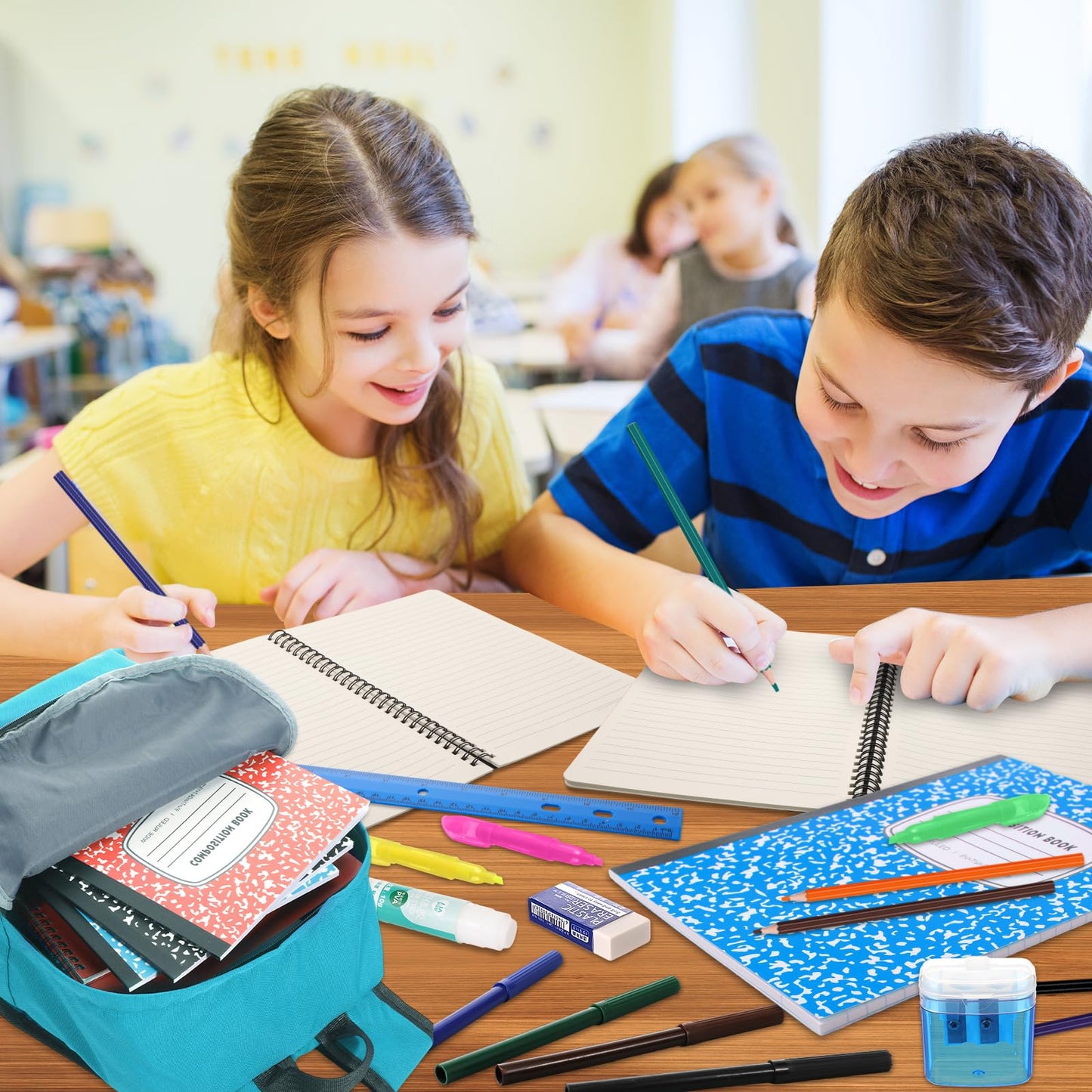 Gilprop Back to School Supplies with Backpack Kids Kindergarten Preschool Elementary Supply Bundle Kit Middle High School Notebook for K-12 Student Girl Boy Classroom(Light Blue)