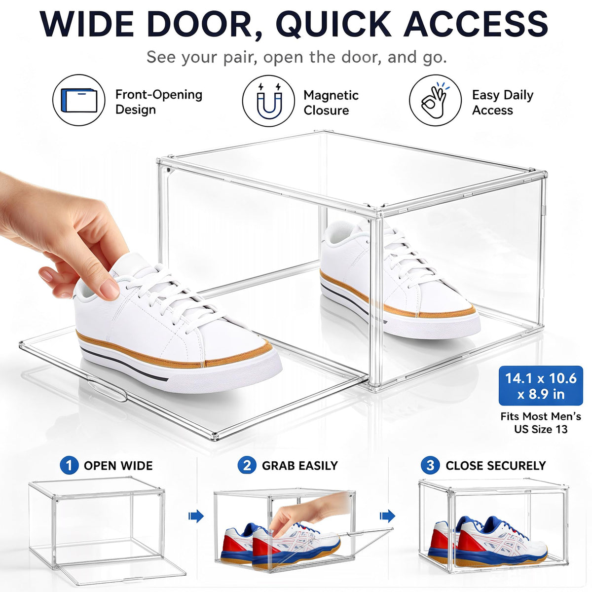 9 Pack Clear Acrylic Shoe Sneaker Boxes Fits Size 13 (9 Count)
