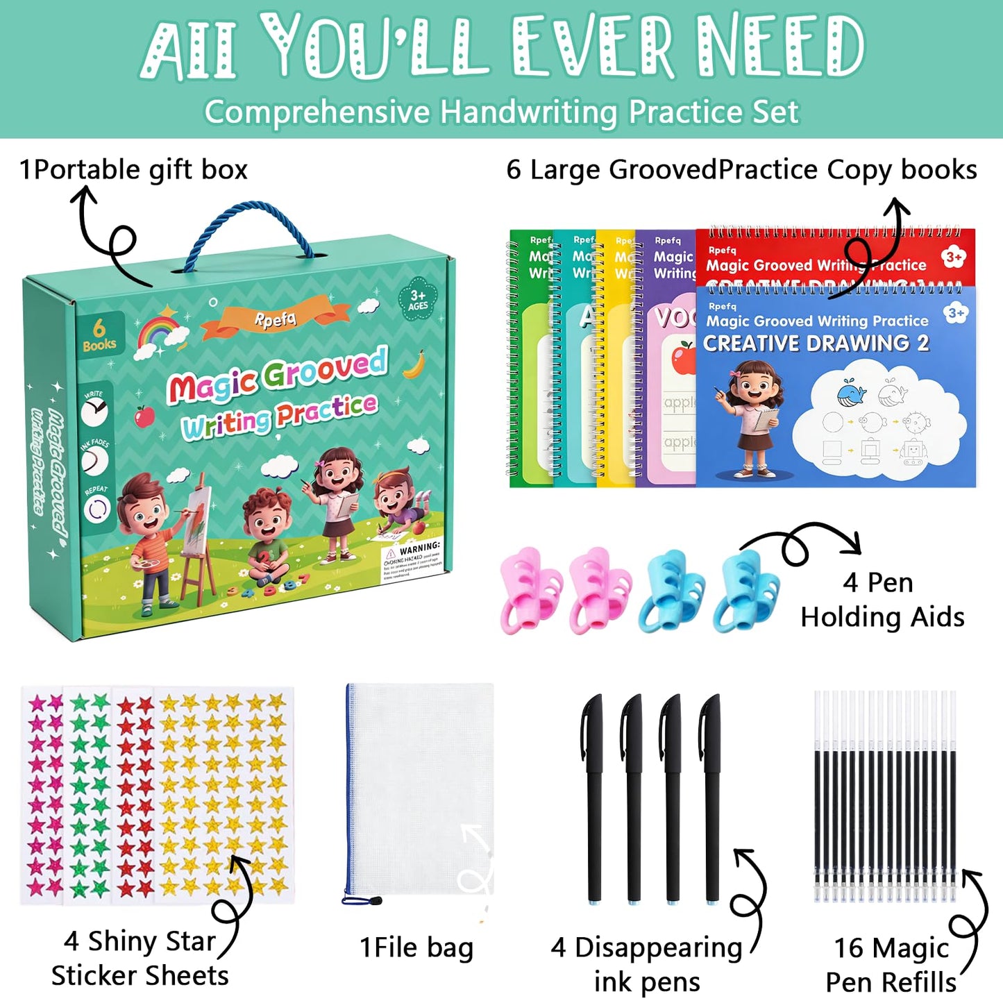 Magic Grooved Writing Practice for Kids Ages 3-8,Reusable Large Grooved Handwriting Practice Books, Writing Books for Kids 5-7 Preschool Learning Activitys for Tracing Letters & Numbers