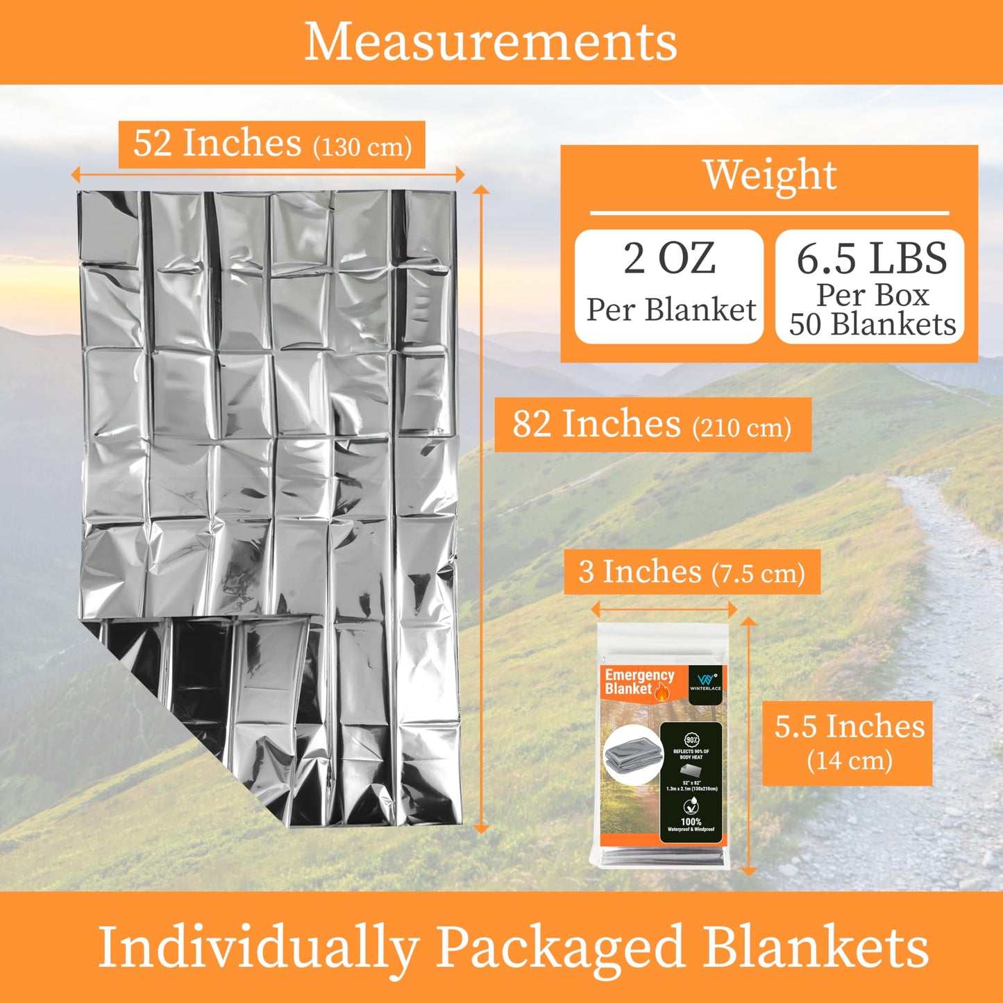 Winterlace Emergency Mylar Blankets (10 Pack) Thermal Foil Survival Rescue Disaster Outdoor Hiking Lightweight (10)