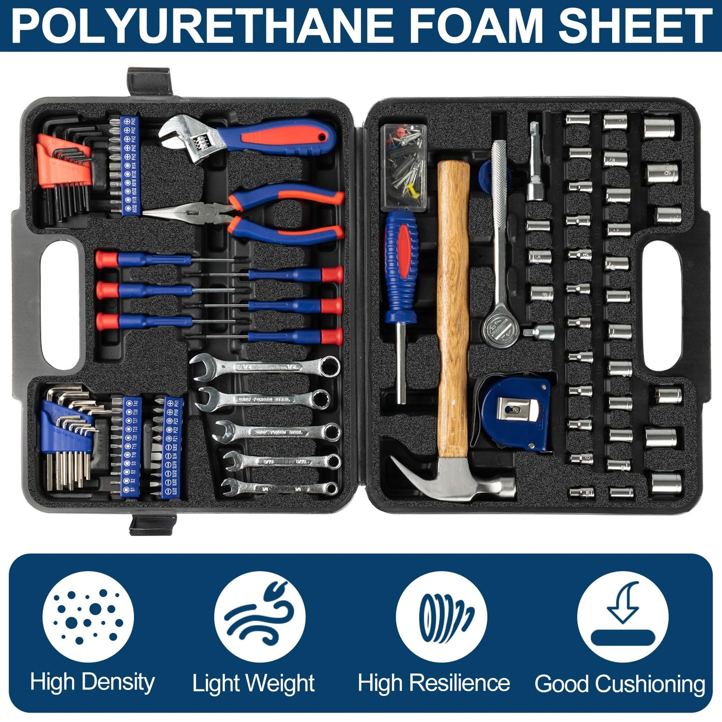 4 PCS Polyurethane Foam Sheets 16" L x 12" W x 1" T Packing Foam Inserts Cuttable Craft Foams Cushion Foams High Density Foam Pads for Case, Tool Box, Game Box, Camera, Jewelry, DIY Craft, Black