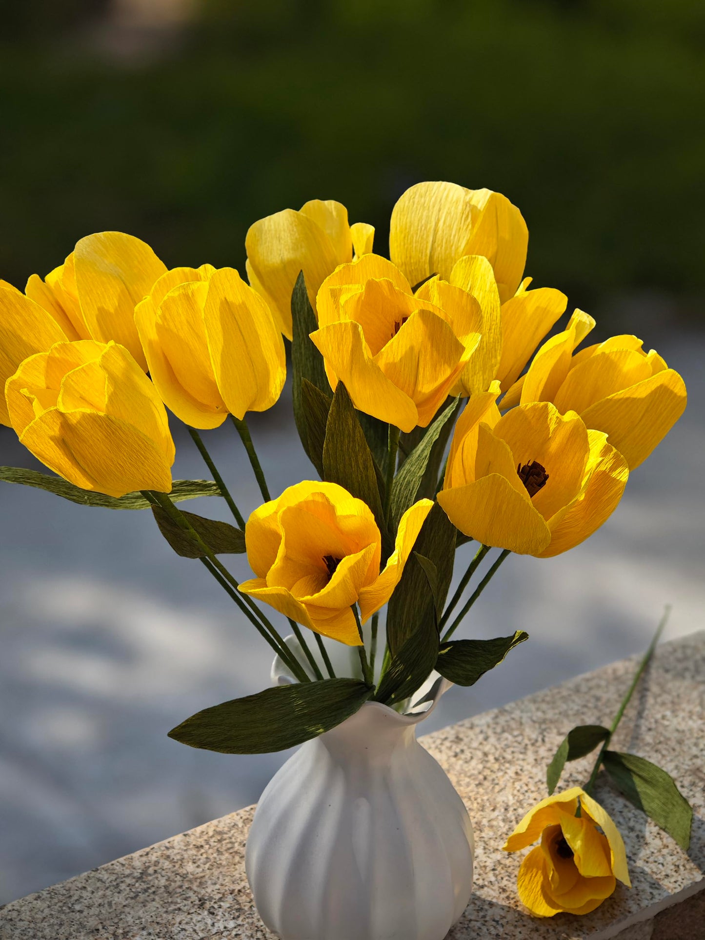 Yellow Crepe Paper Tulip Bouquet for Home Decor Table Centerpieces DIY Flower Making Kit with Floral Tape & 12 Wire Stems
