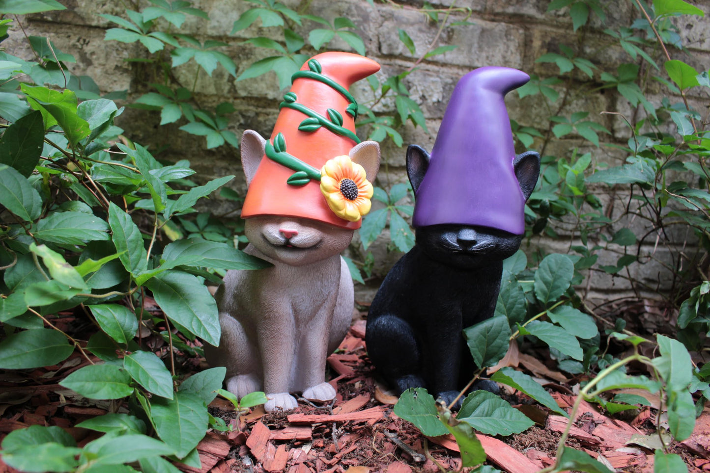 Cat Gnome 12" Tall (Black) | Cute Cat Garden Décor, Spooky Stuff, Halloween Decorations, Lucky Witch Statue