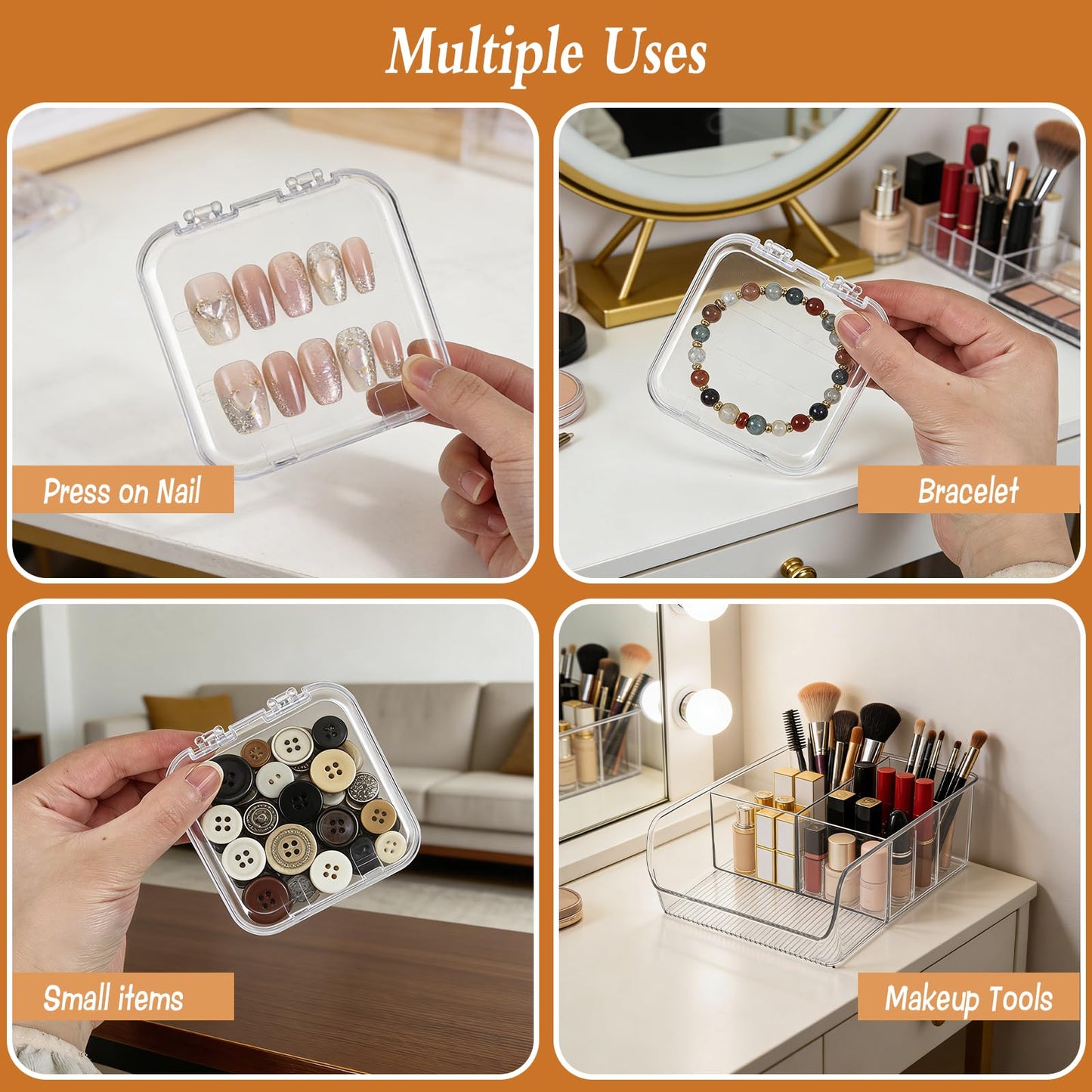Wopgrty 30 Pcs Press On Nail Storage Box, Acrylic Display Case, Packaging Box for Nail Art, Large Stackable, All-In-One Box, 120 Pcs Double Sided Adhesive Nail Display Tape